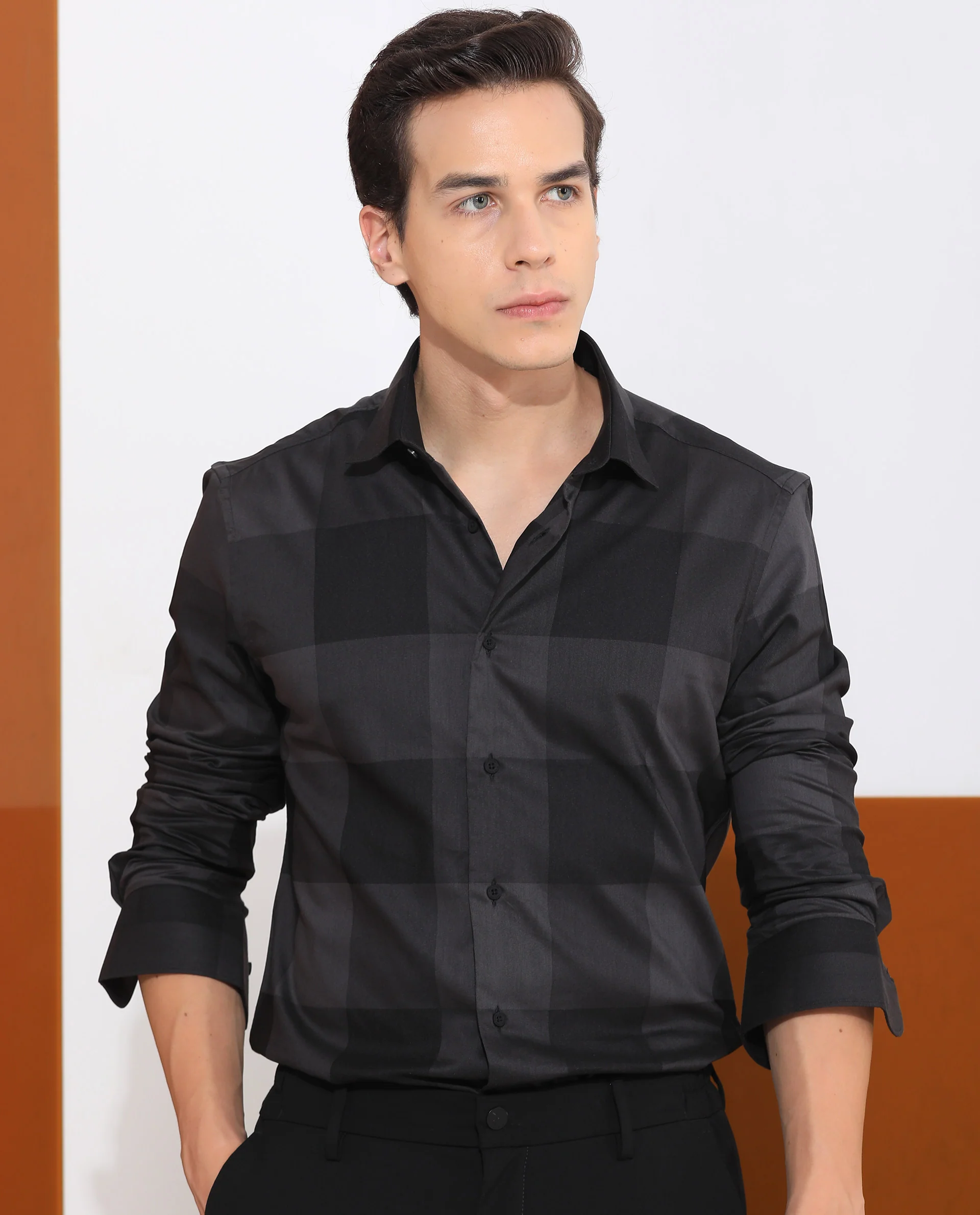 Rare Rabbit Men's Santhe Black Cotton Checked Print Regular Fit Full Sleeve Collared Shirt - Image 7