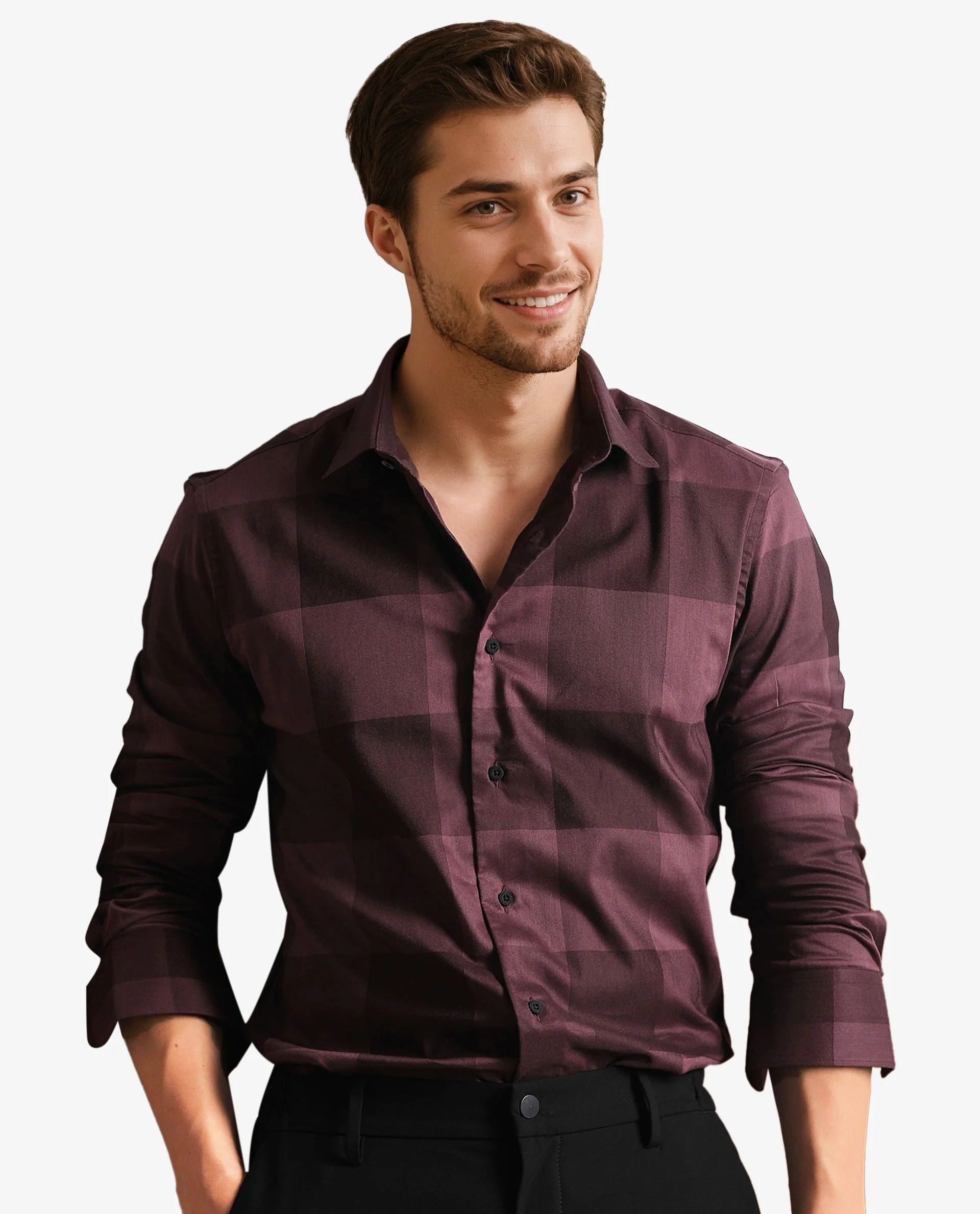 Rare Rabbit Men's Santhe Maroon Cotton Checked Print Regular Fit Full Sleeve Collared Shirt - Image 2