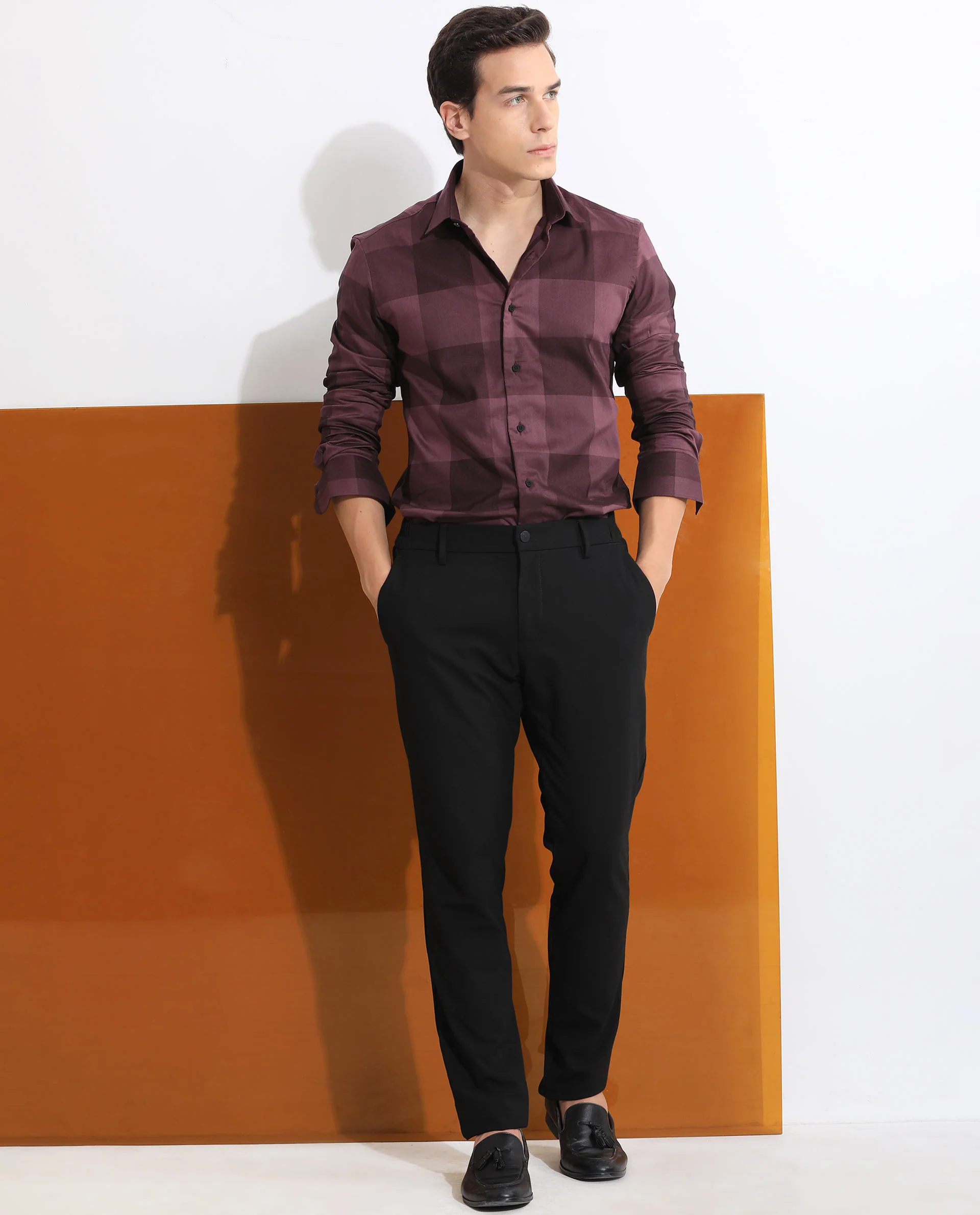 Rare Rabbit Men's Santhe Maroon Cotton Checked Print Regular Fit Full Sleeve Collared Shirt - Image 3