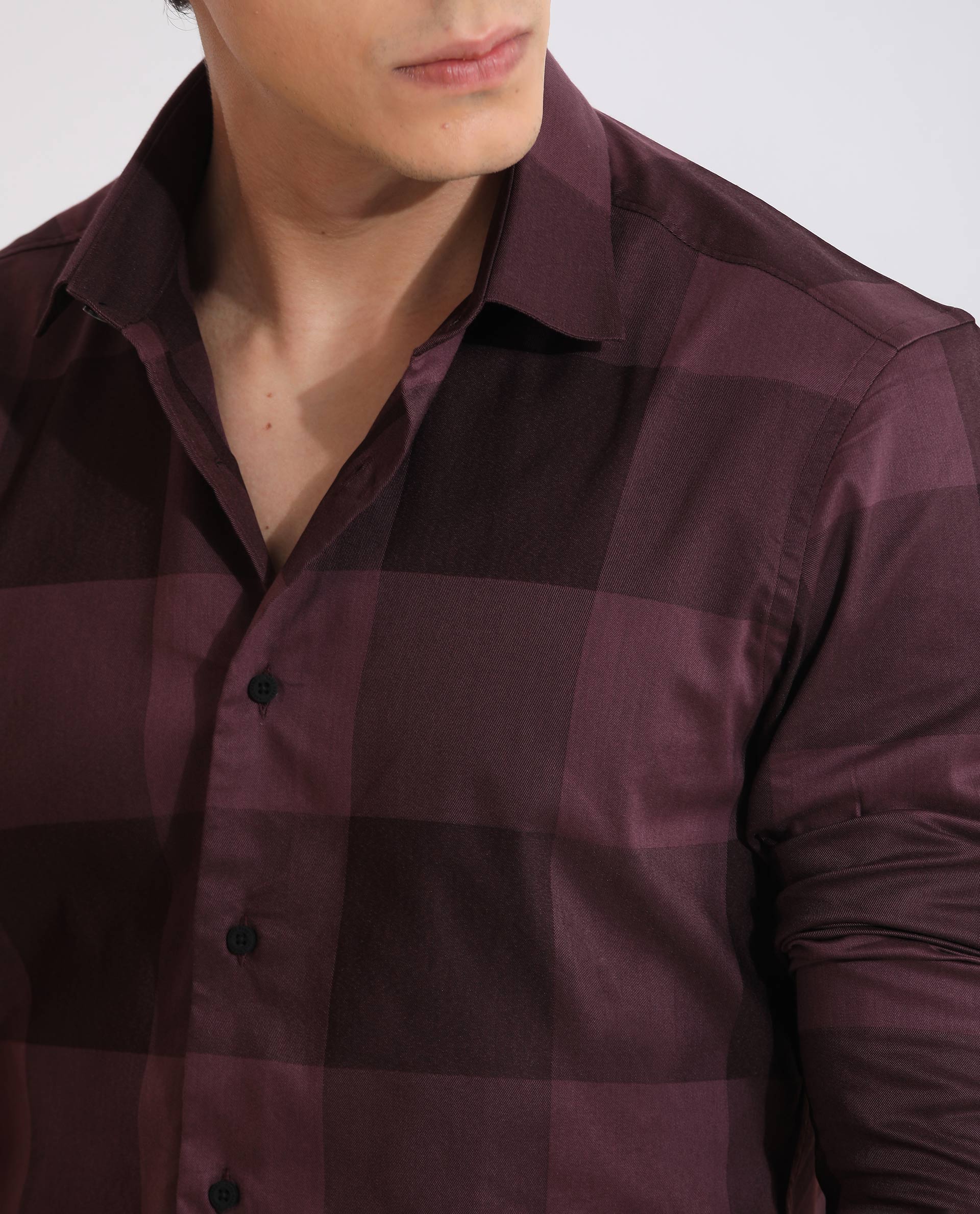 Rare Rabbit Men's Santhe Maroon Cotton Checked Print Regular Fit Full Sleeve Collared Shirt - Image 5