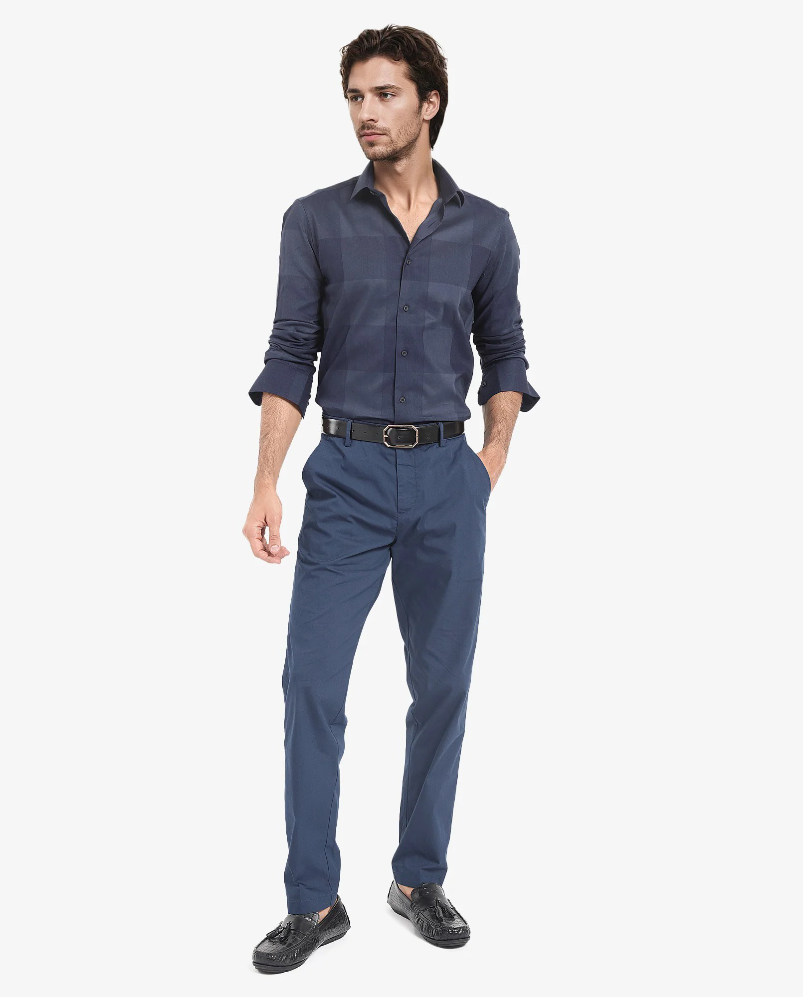 Rare Rabbit Men's Santhe Navy Cotton Checked Print Regular Fit Full Sleeve Collared Shirt - Image 3