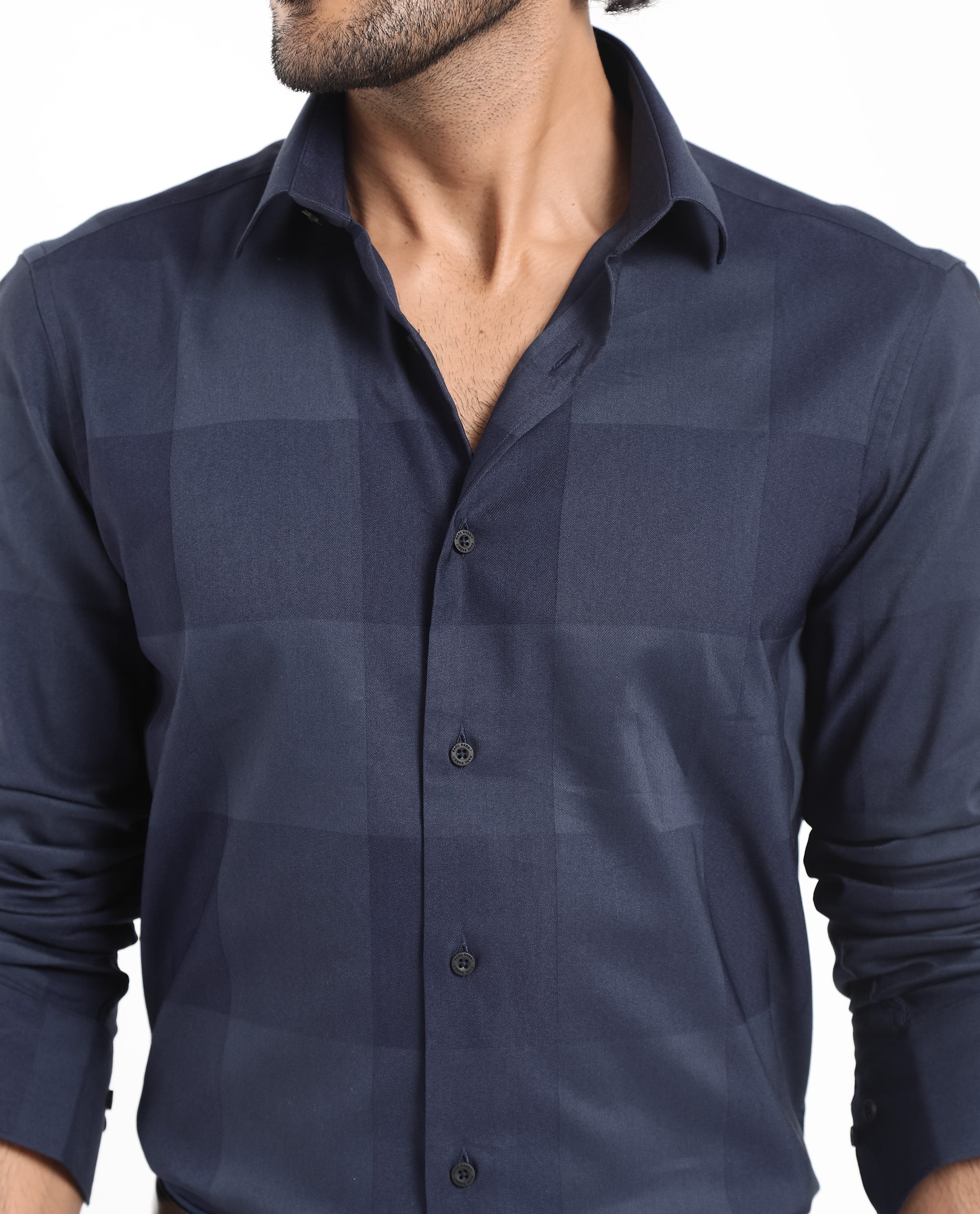 Rare Rabbit Men's Santhe Navy Cotton Checked Print Regular Fit Full Sleeve Collared Shirt - Image 4