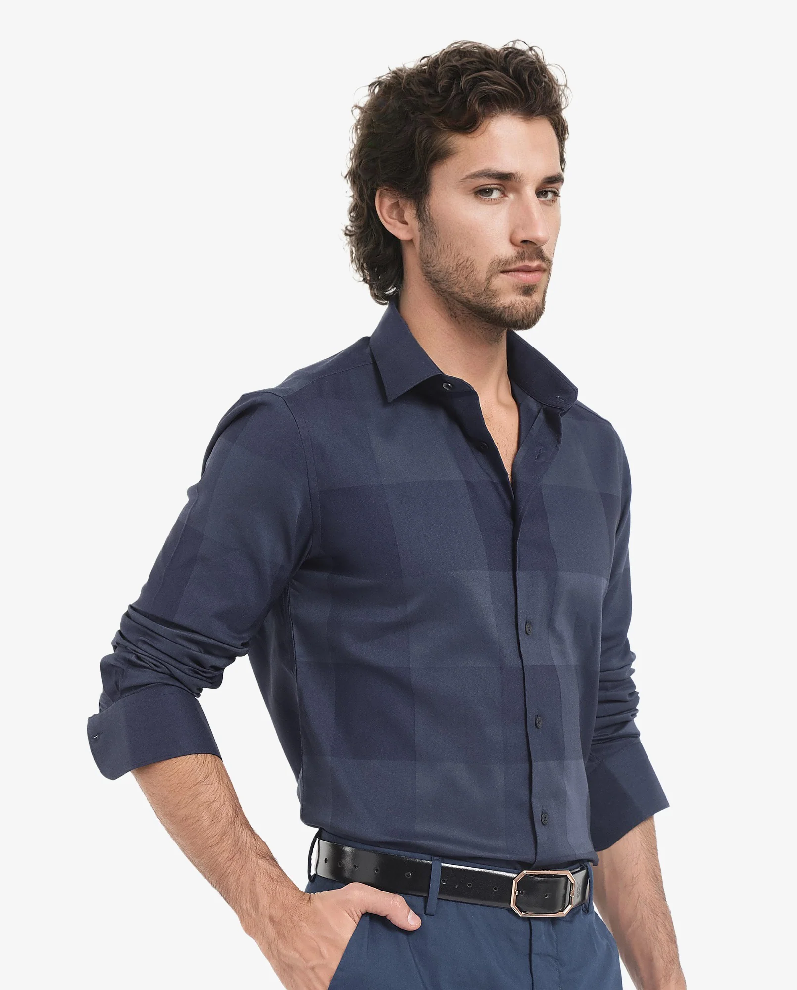 Rare Rabbit Men's Santhe Navy Cotton Checked Print Regular Fit Full Sleeve Collared Shirt - Image 6