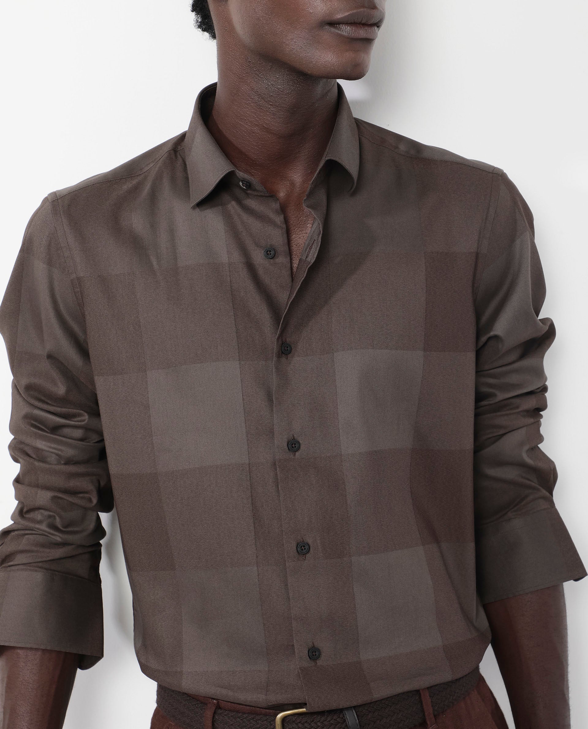 Rare Rabbit Men's Santhe Olive Cotton Checked Print Regular Fit Full Sleeve Collared Shirt - Image 4