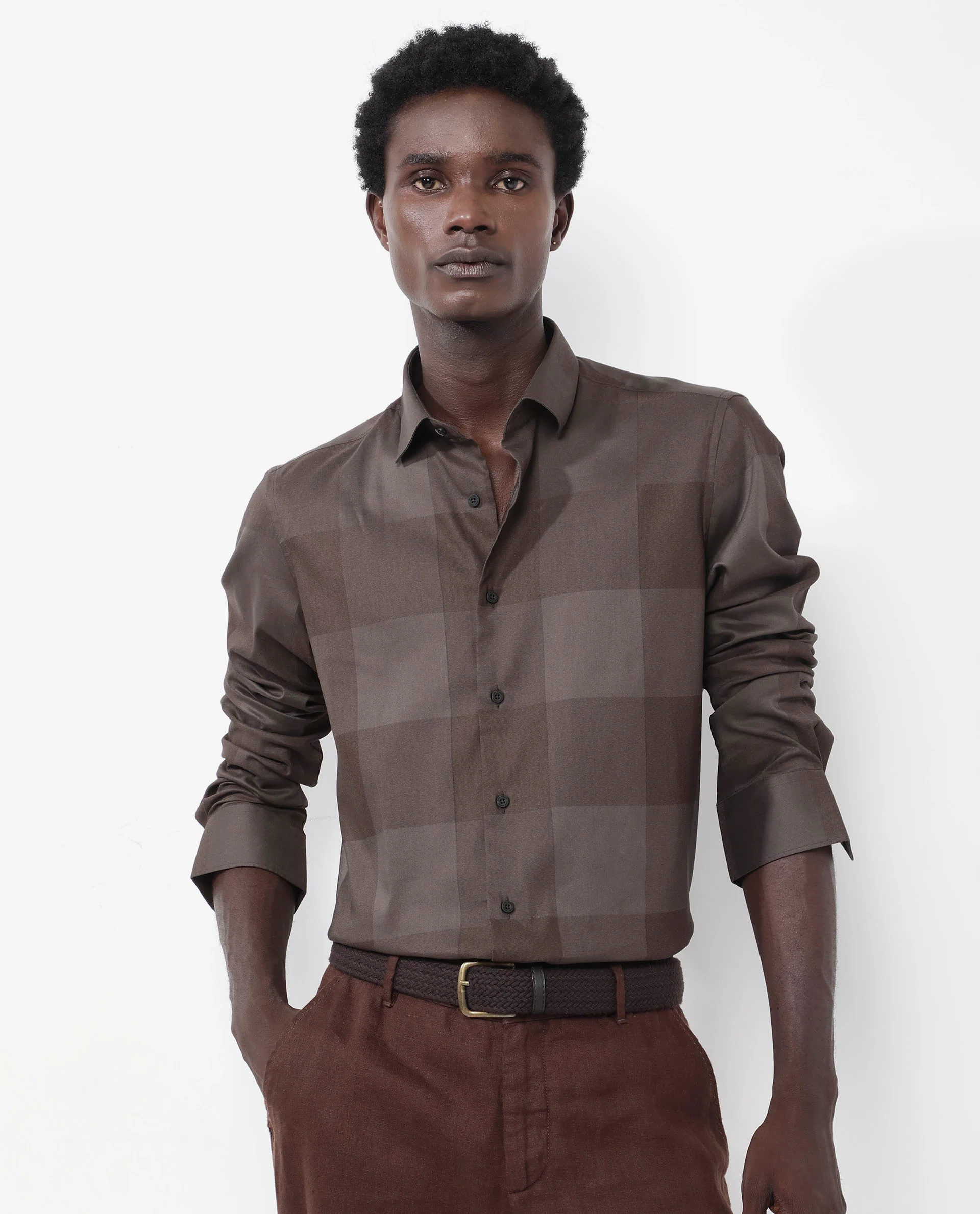 Rare Rabbit Men's Santhe Olive Cotton Checked Print Regular Fit Full Sleeve Collared Shirt - Image 5