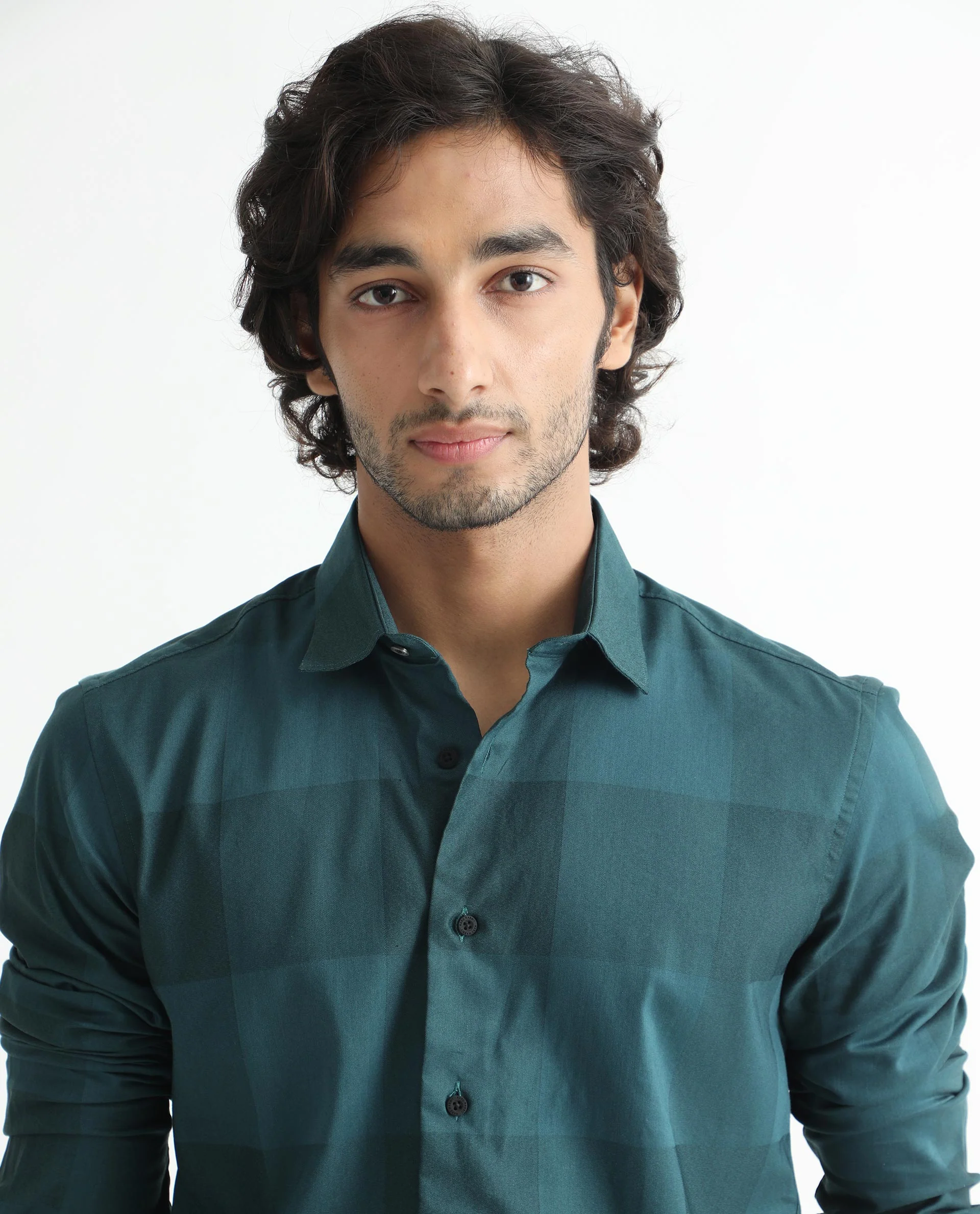 Rare Rabbit Men's Santhe Petrol Cotton Checked Print Regular Fit Full Sleeve Collared Shirt - Image 4