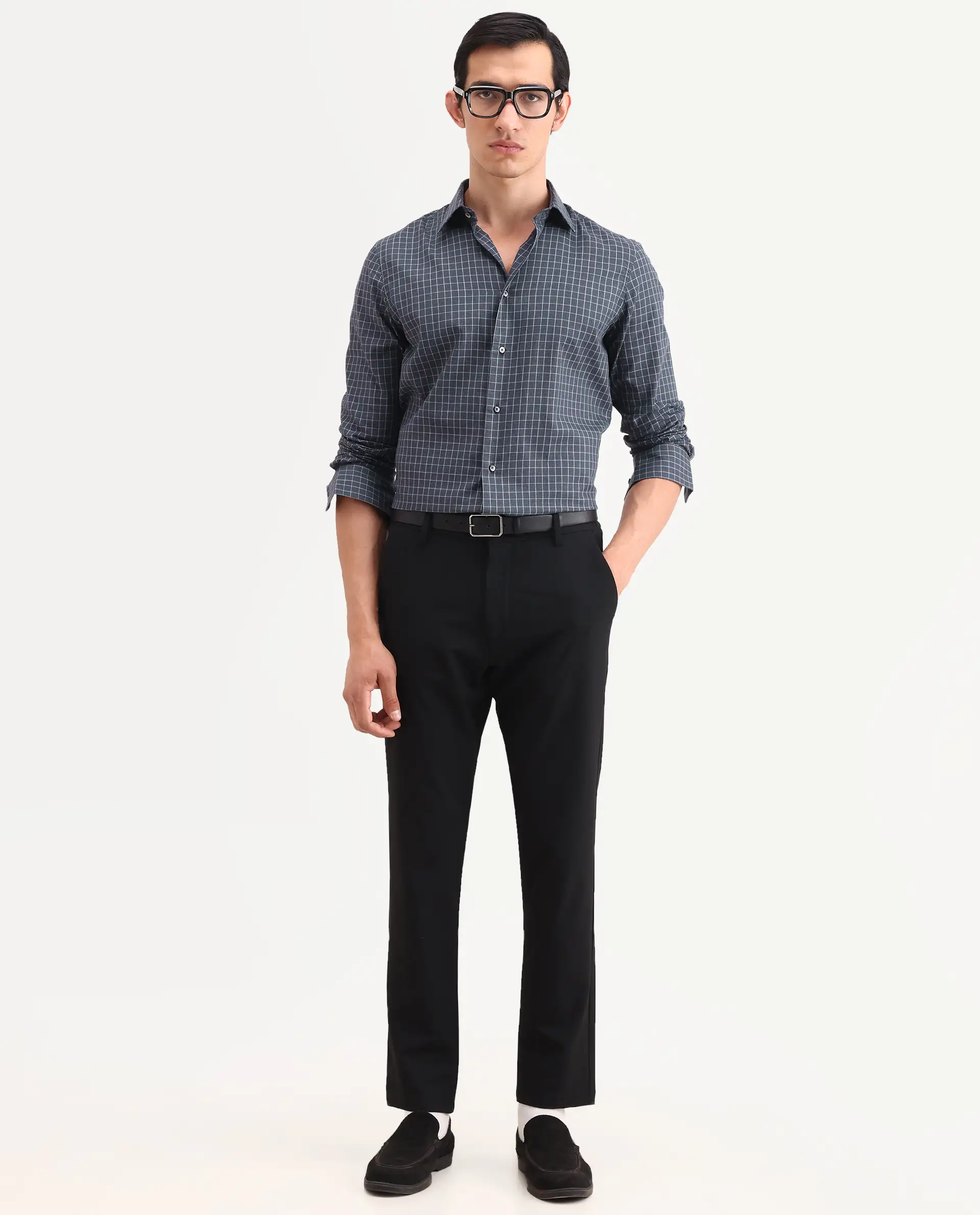 Rare Rabbit Men's Sapar Blue Cotton Fabric Full Sleeve Spread Collar Regular Fit Checked Shirt - Image 2
