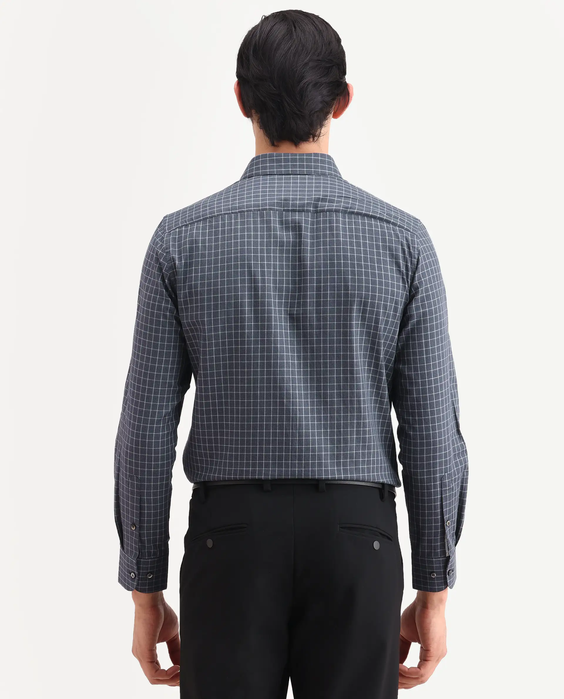 Rare Rabbit Men's Sapar Blue Cotton Fabric Full Sleeve Spread Collar Regular Fit Checked Shirt - Image 6