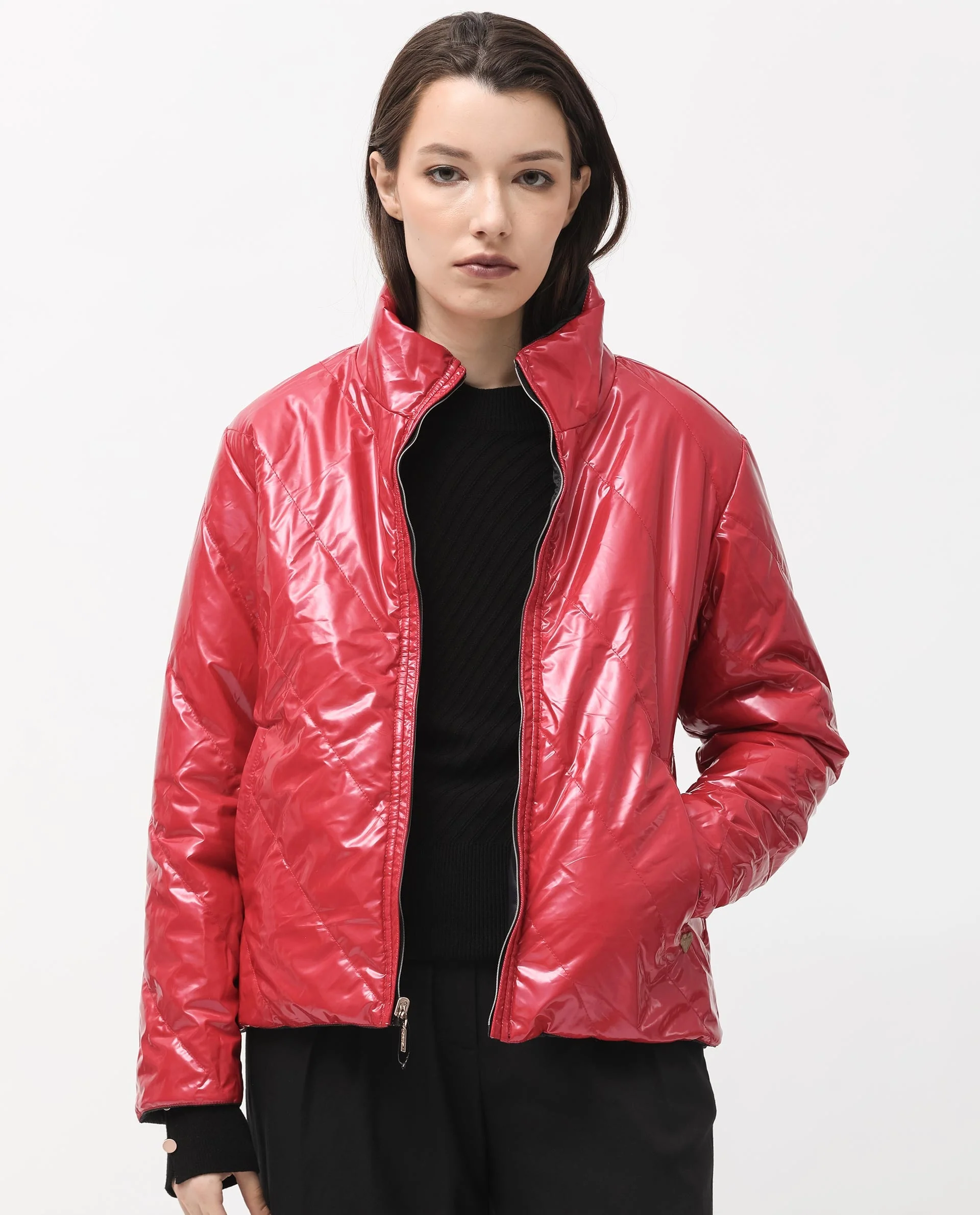 Rareism Women's Sapel Black Polyester High Neck Plain Regular Fit Jacket - Image 2