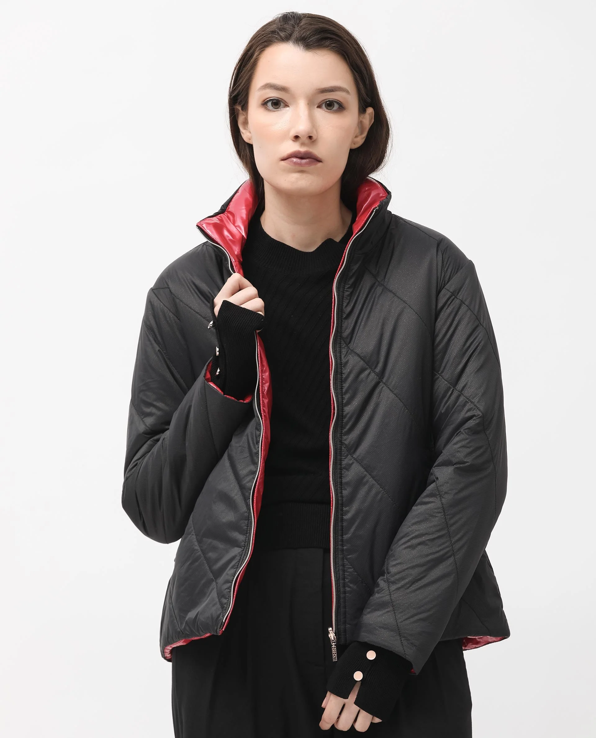 Rareism Women's Sapel Black Polyester High Neck Plain Regular Fit Jacket - Image 5