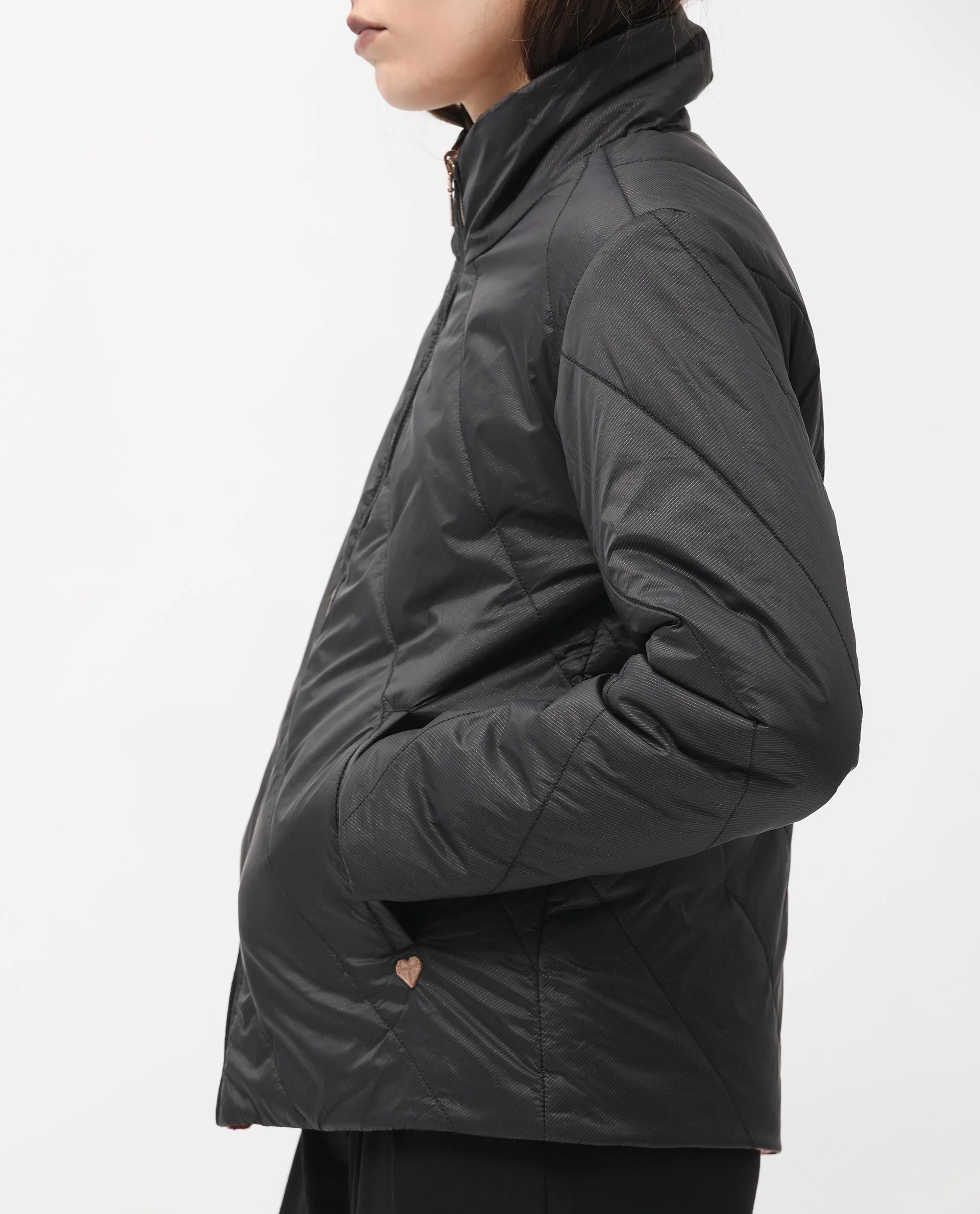 Rareism Women's Sapel Black Polyester High Neck Plain Regular Fit Jacket - Image 6