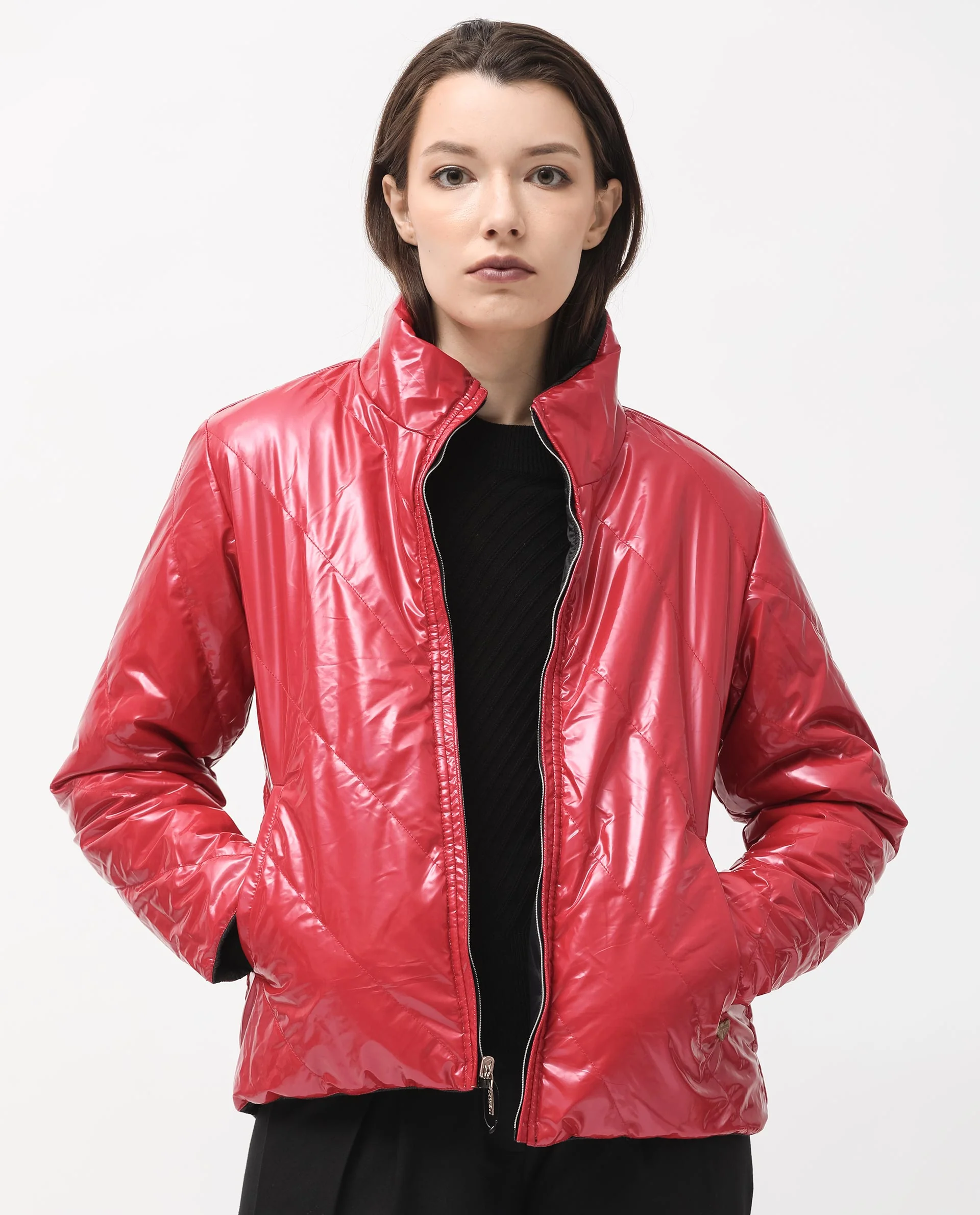 Rareism Women's Sapel Black Polyester High Neck Plain Regular Fit Jacket - Image 8