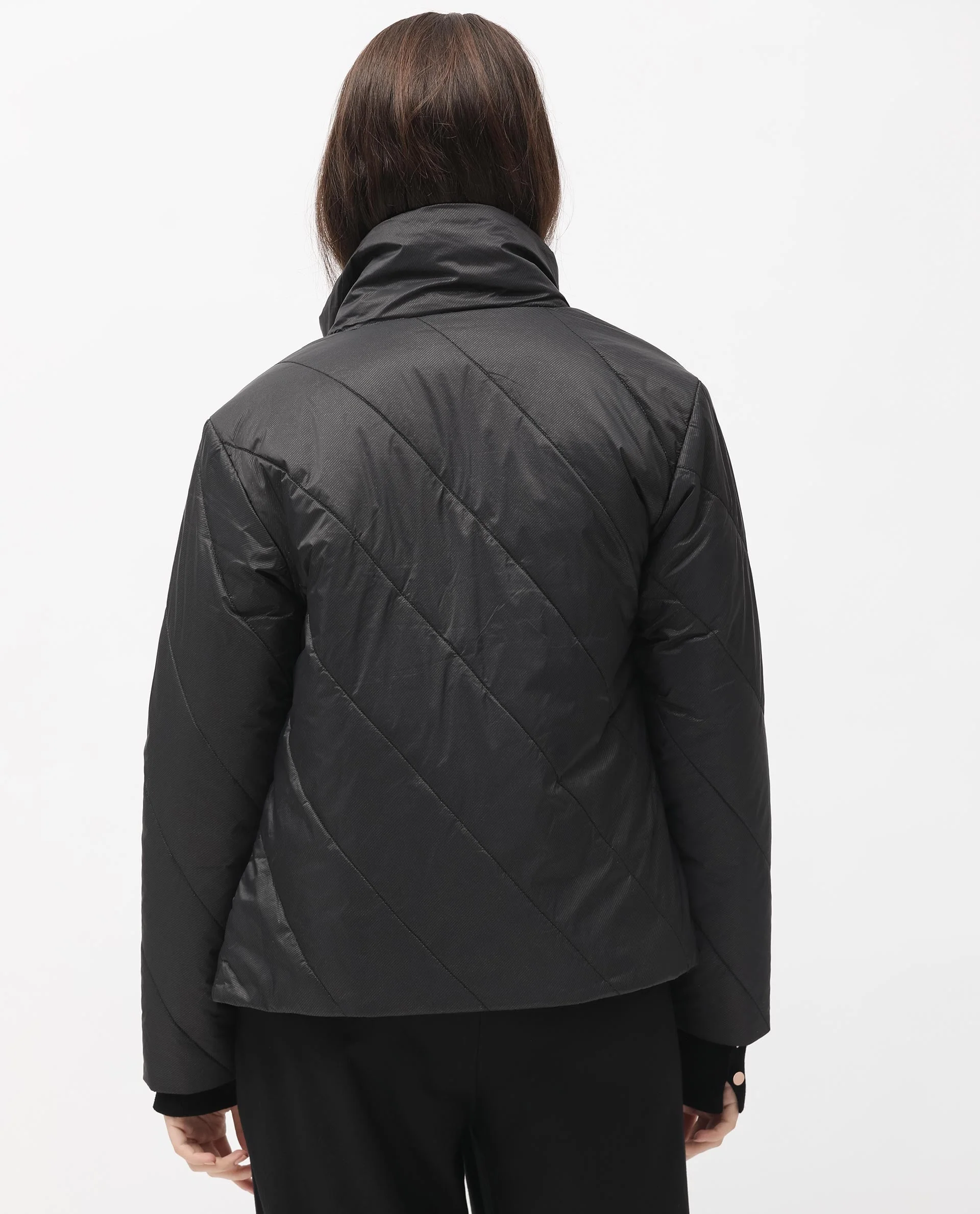 Rareism Women's Sapel Black Polyester High Neck Plain Regular Fit Jacket - Image 9