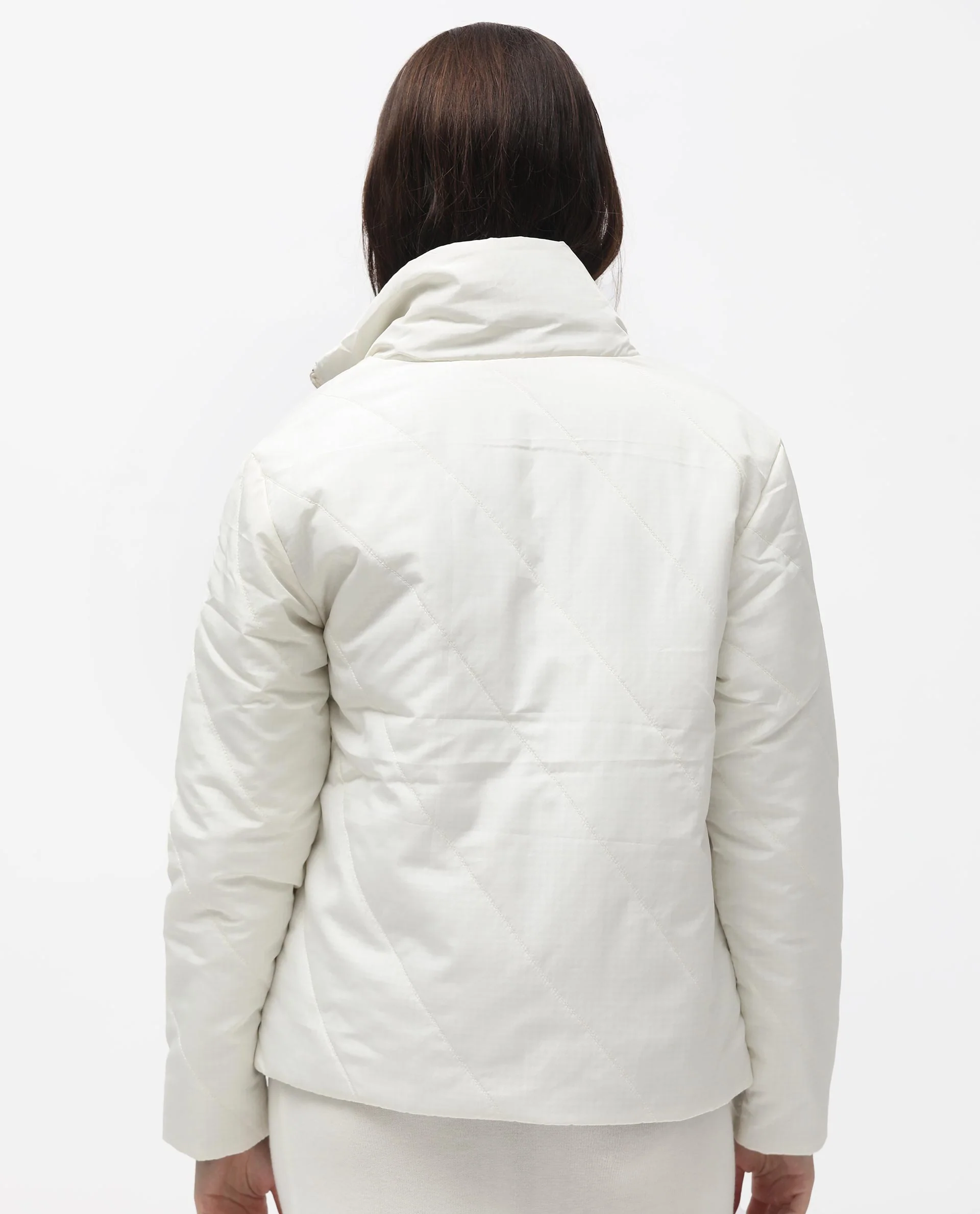 Rareism Women's Sapel Off White Polyester High Neck Plain Regular Fit Jacket - Image 13