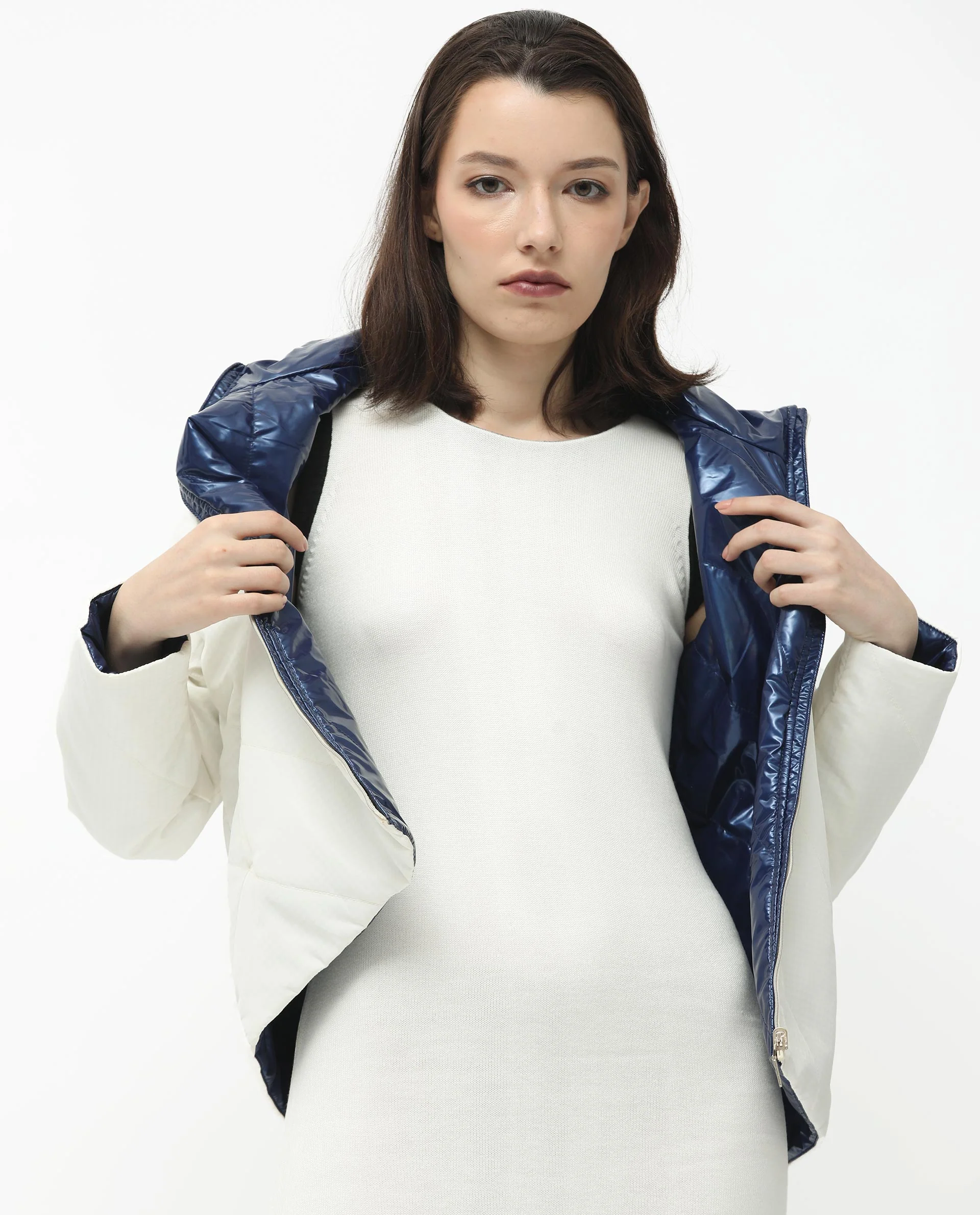 Rareism Women's Sapel Off White Polyester High Neck Plain Regular Fit Jacket - Image 6