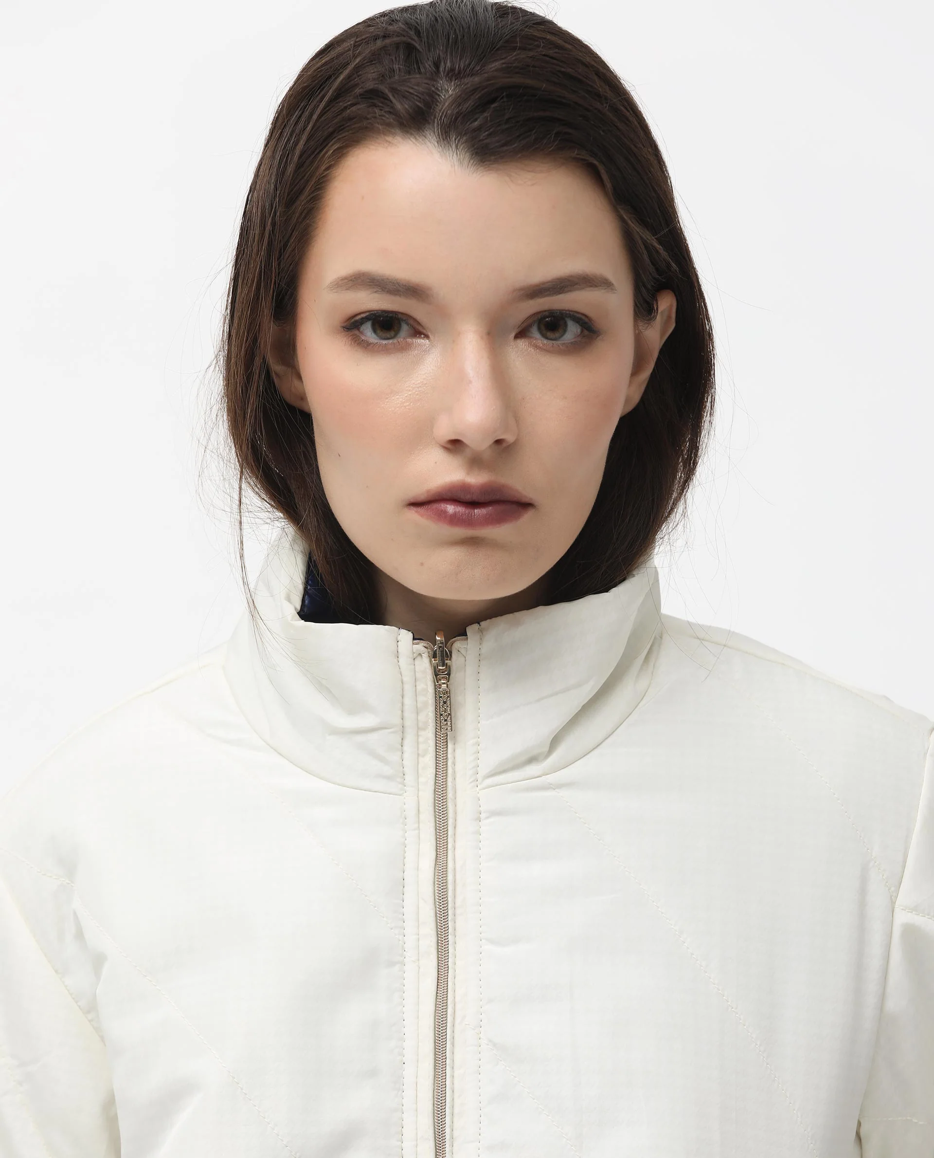 Rareism Women's Sapel Off White Polyester High Neck Plain Regular Fit Jacket - Image 8