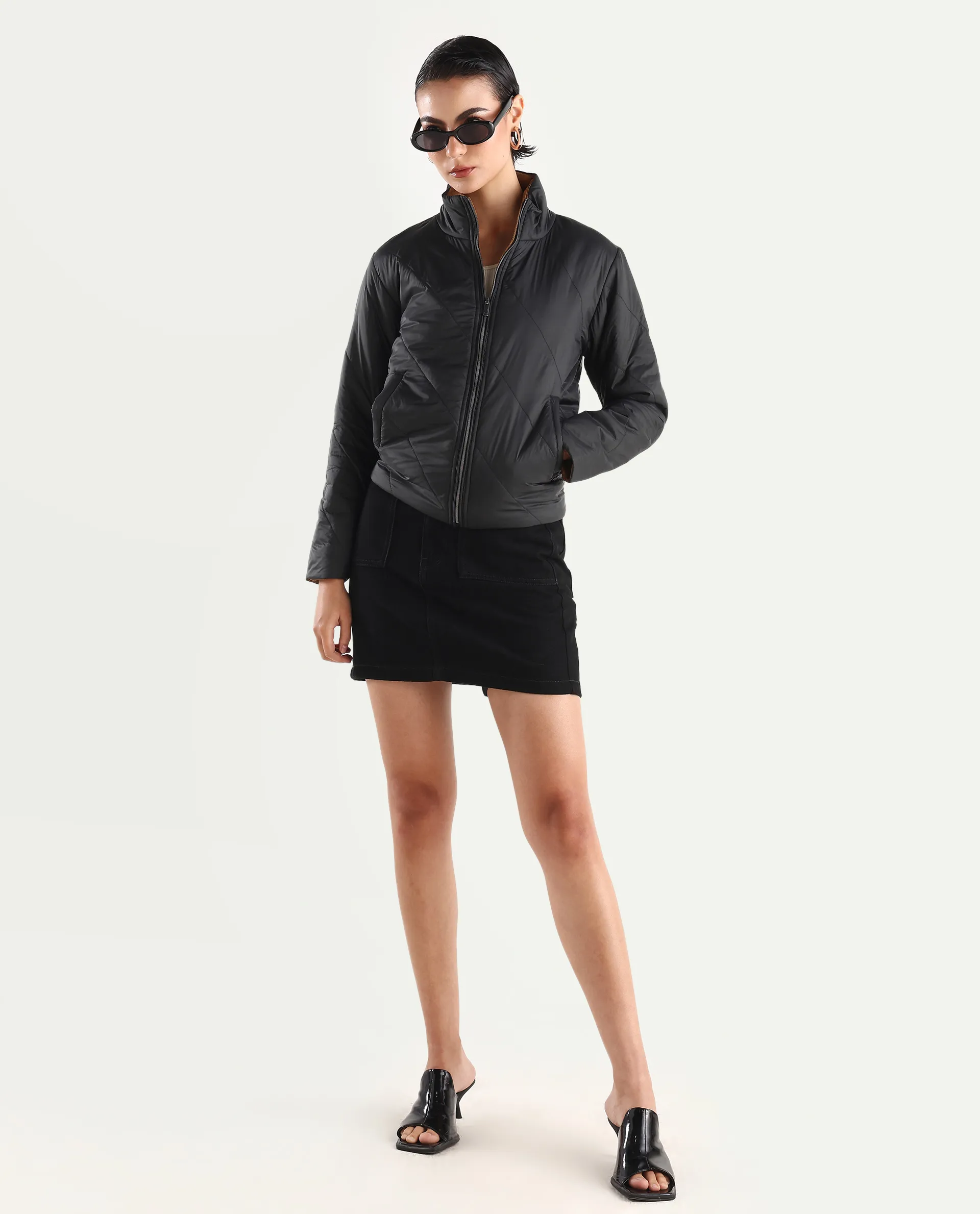 Rareism Women's Sapell Black Stand Collar Monogram Print Boxy Fit Jacket - Image 2