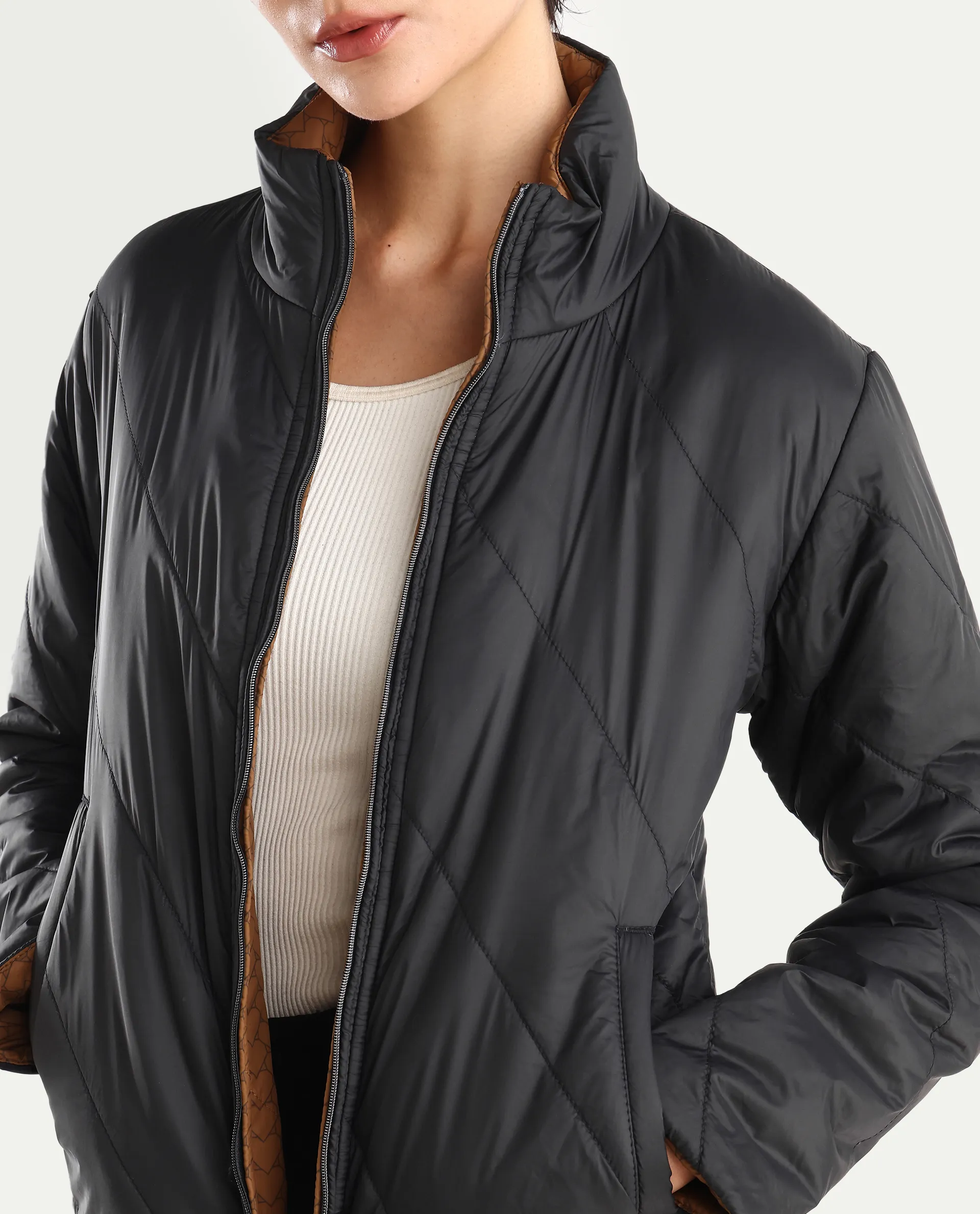 Rareism Women's Sapell Black Stand Collar Monogram Print Boxy Fit Jacket - Image 4
