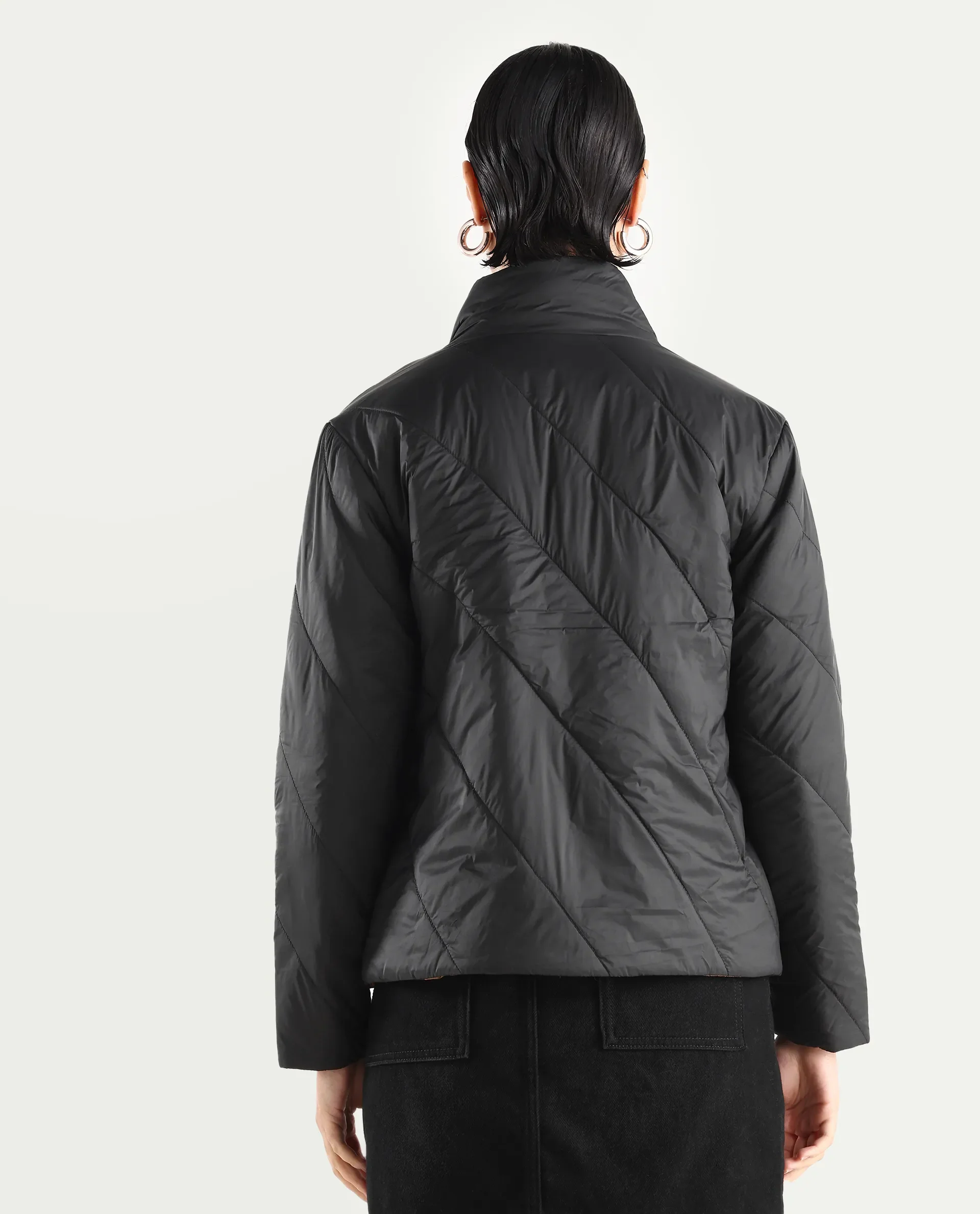 Rareism Women's Sapell Black Stand Collar Monogram Print Boxy Fit Jacket - Image 7