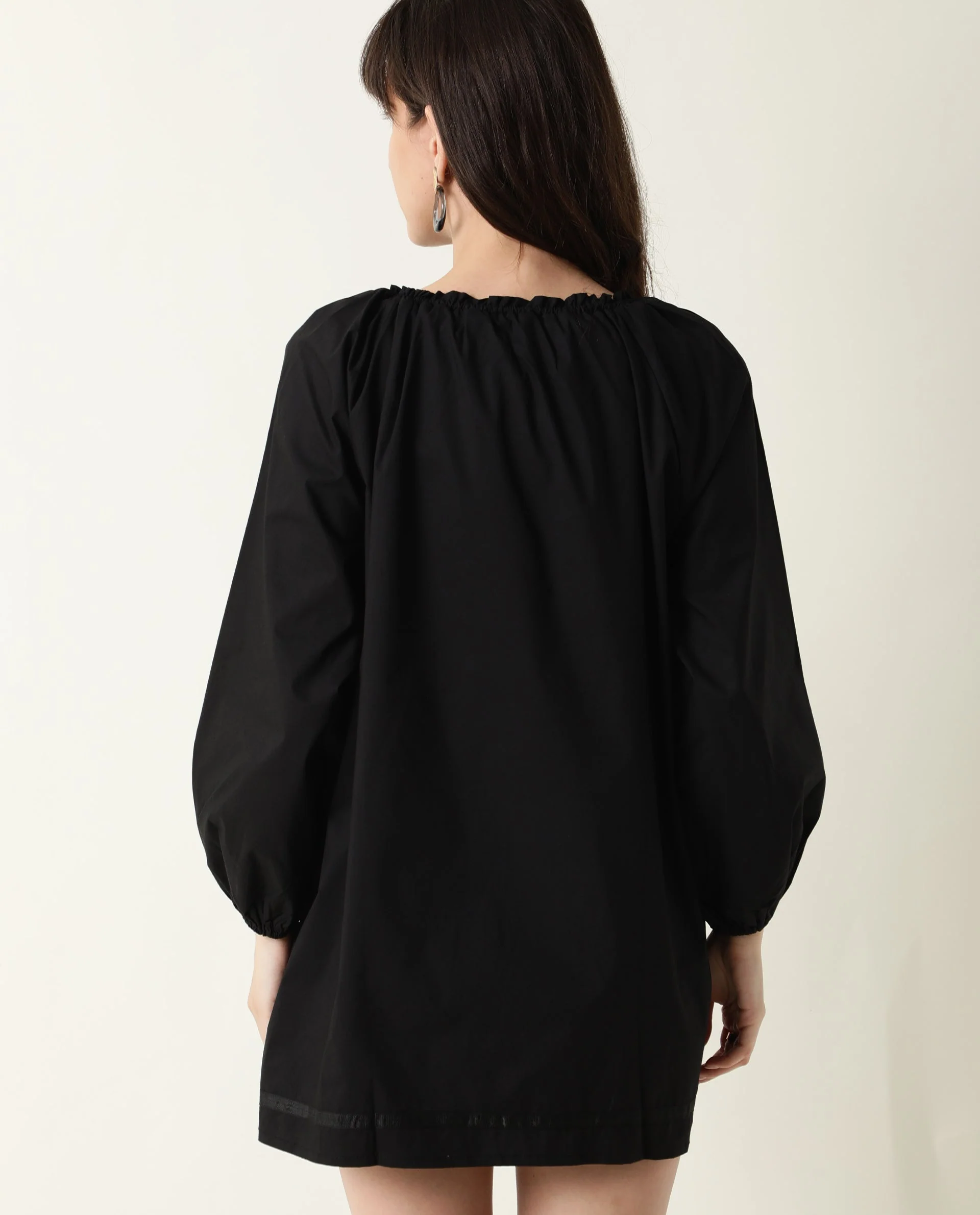 Rareism Women's Sapie Black Modal Tie-Up Neck Plain Mini Relaxed Fit Dress - Image 6