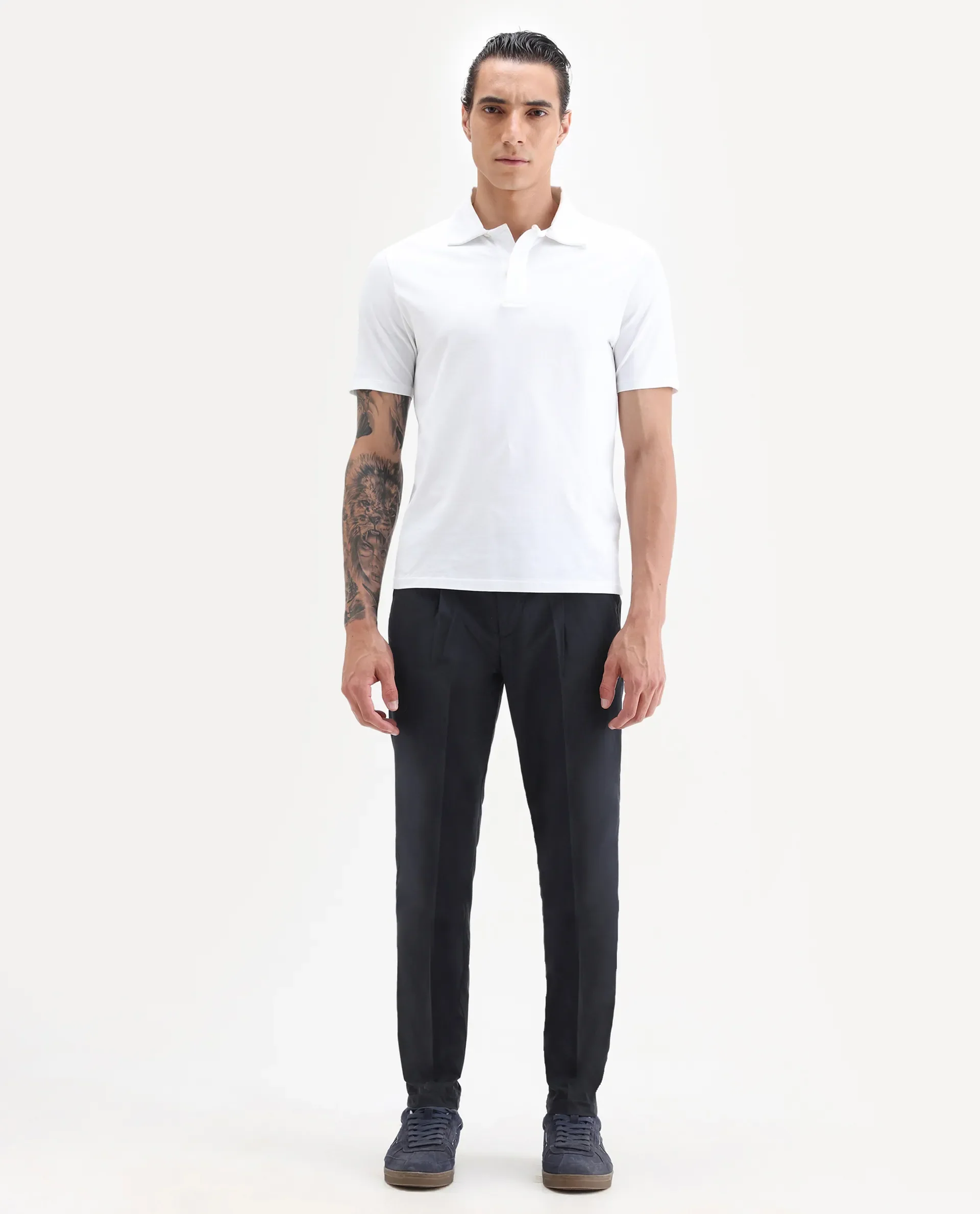 Rare Rabbit Men's Sapporo Navy Cotton Plain Slim Fit Trouser - Image 4