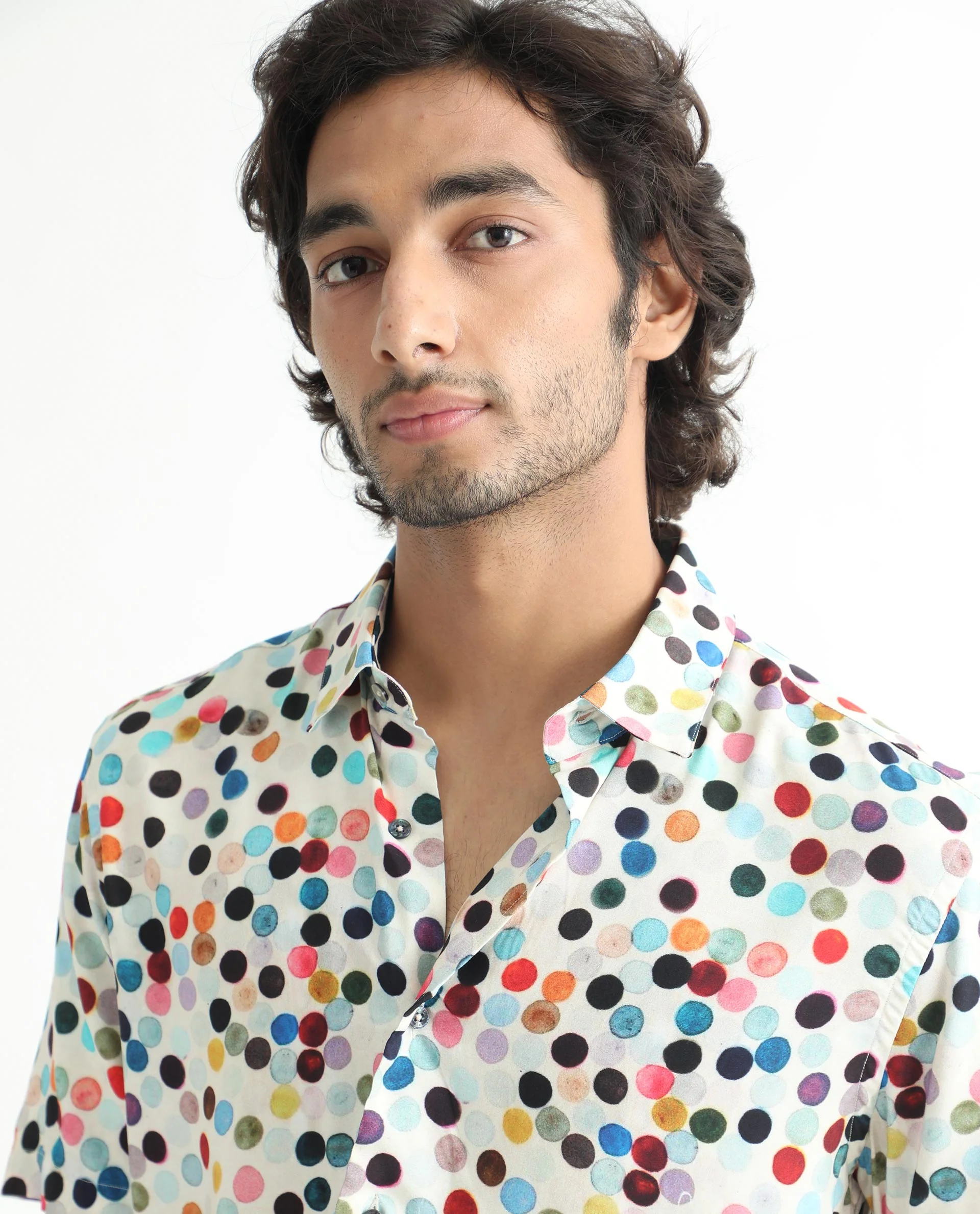 Rare Rabbit Men's Sara White Viscose Polka Print Regular Fit Half Sleeve Collared Shirt - Image 4
