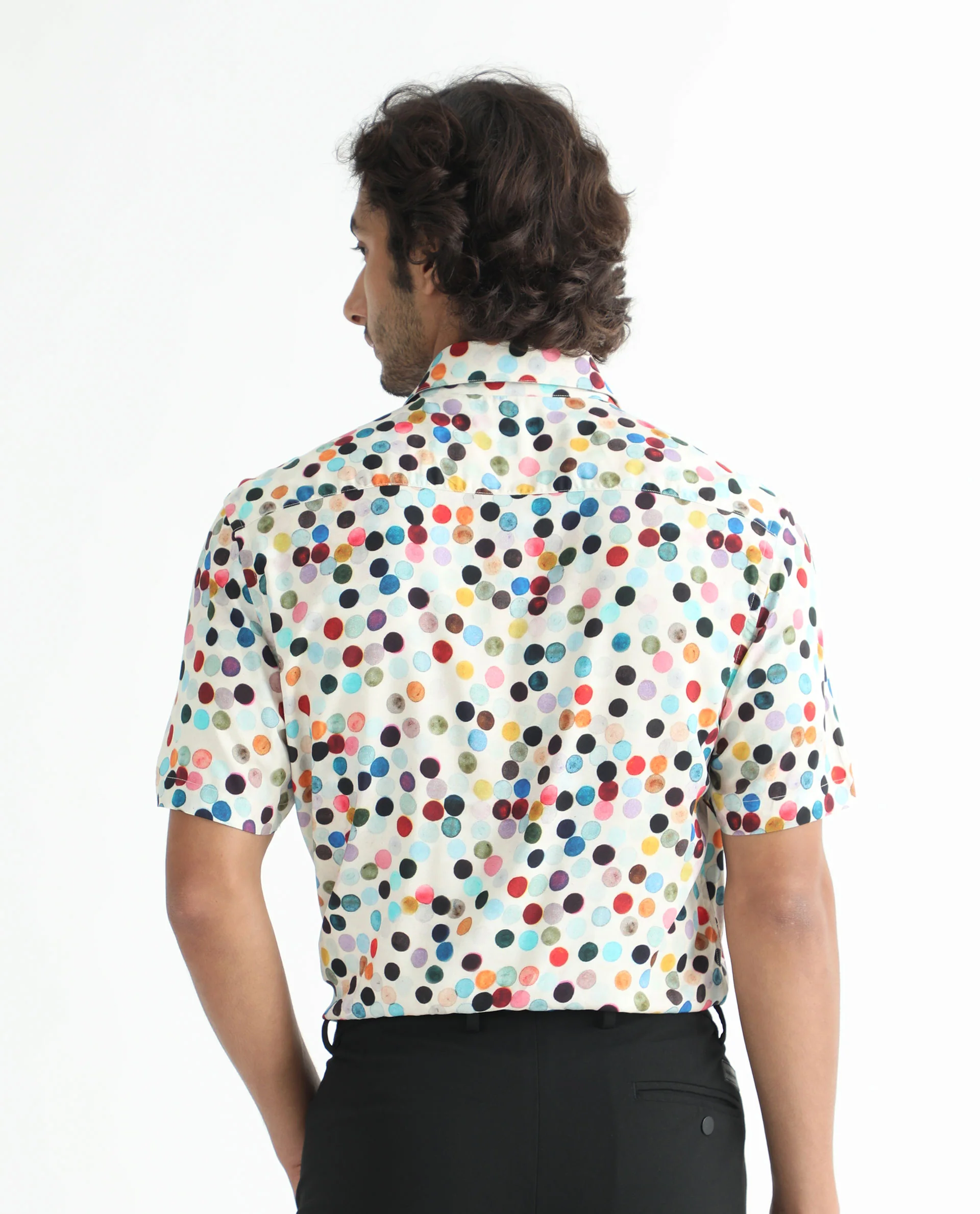 Rare Rabbit Men's Sara White Viscose Polka Print Regular Fit Half Sleeve Collared Shirt - Image 7