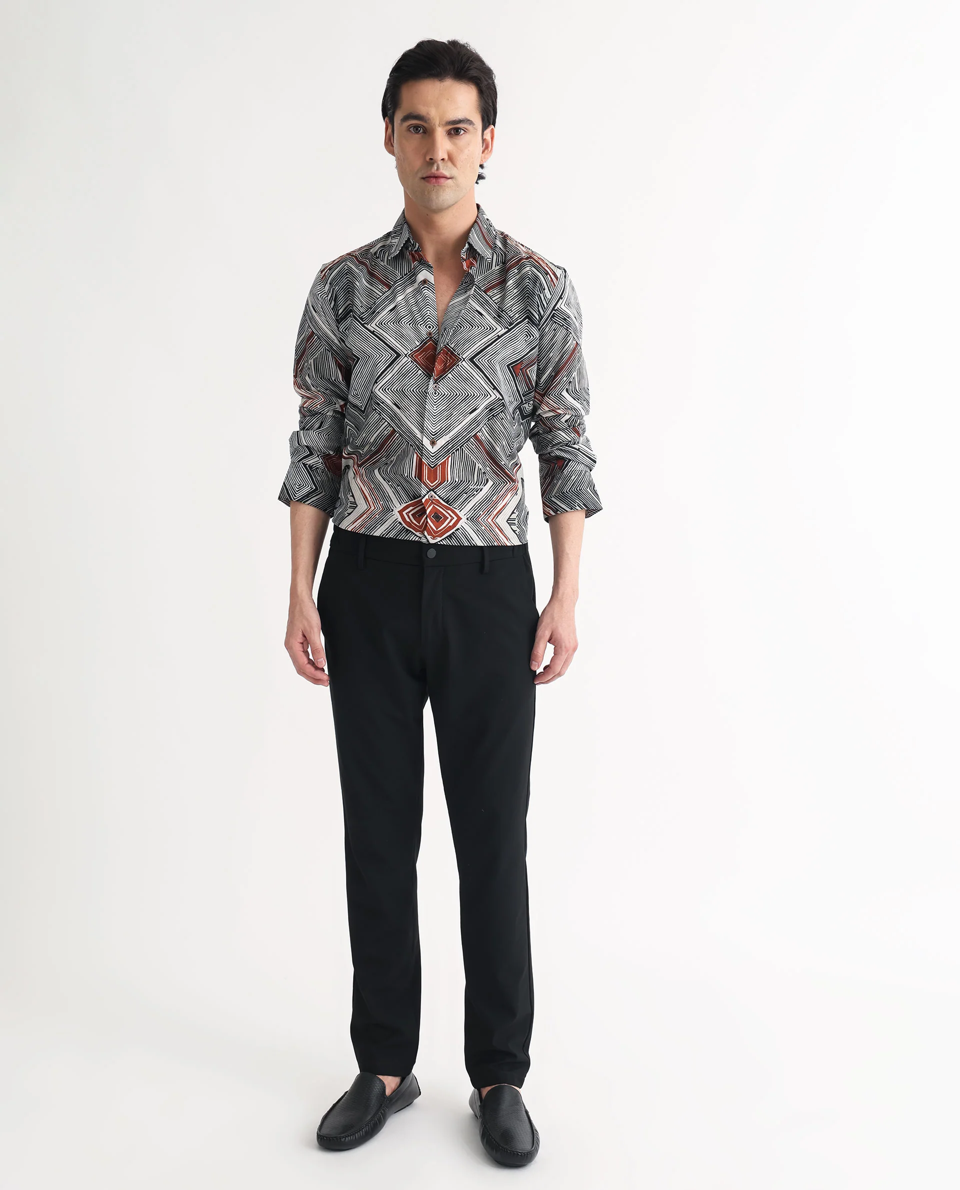 Rare Rabbit Men's Sart Brown Cotton Geometric Print Regular Fit Full Sleeve Collared Shirt - Image 2