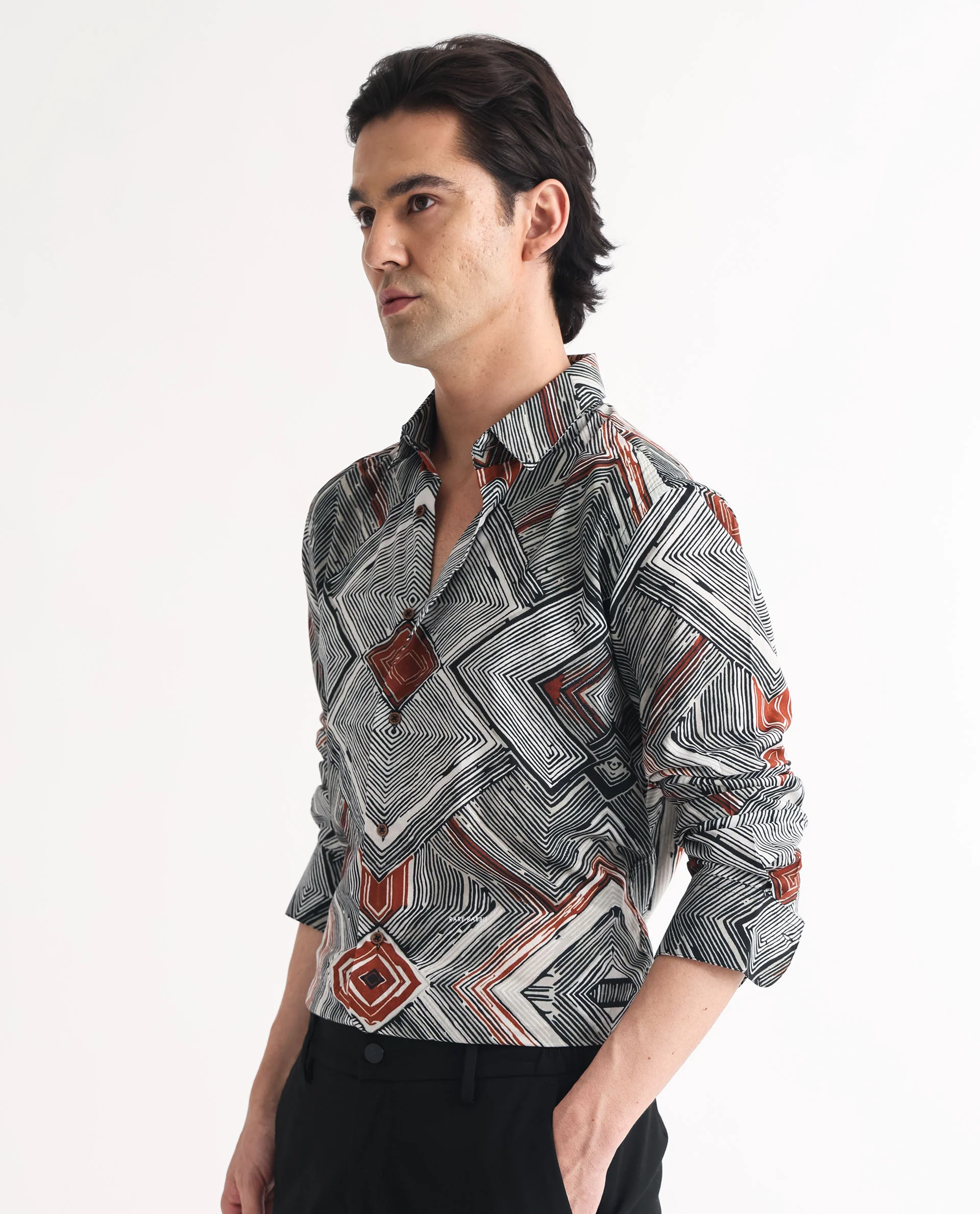 Rare Rabbit Men's Sart Brown Cotton Geometric Print Regular Fit Full Sleeve Collared Shirt - Image 3
