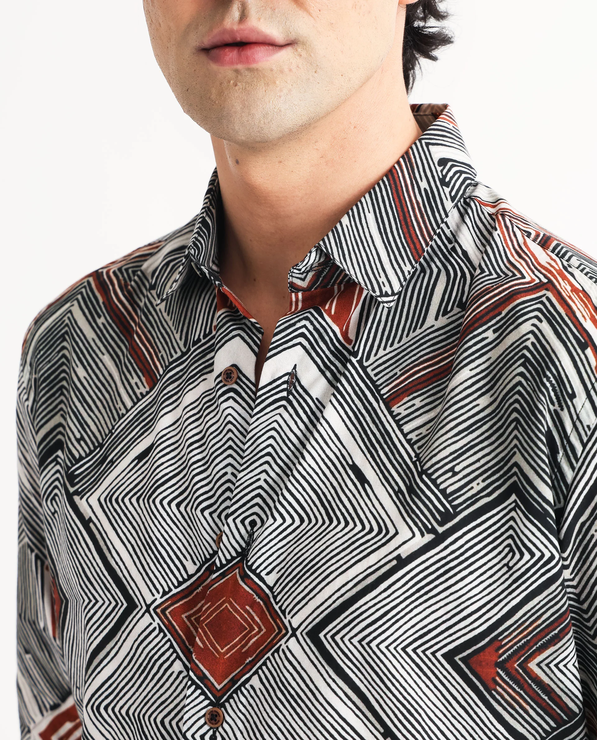 Rare Rabbit Men's Sart Brown Cotton Geometric Print Regular Fit Full Sleeve Collared Shirt - Image 5