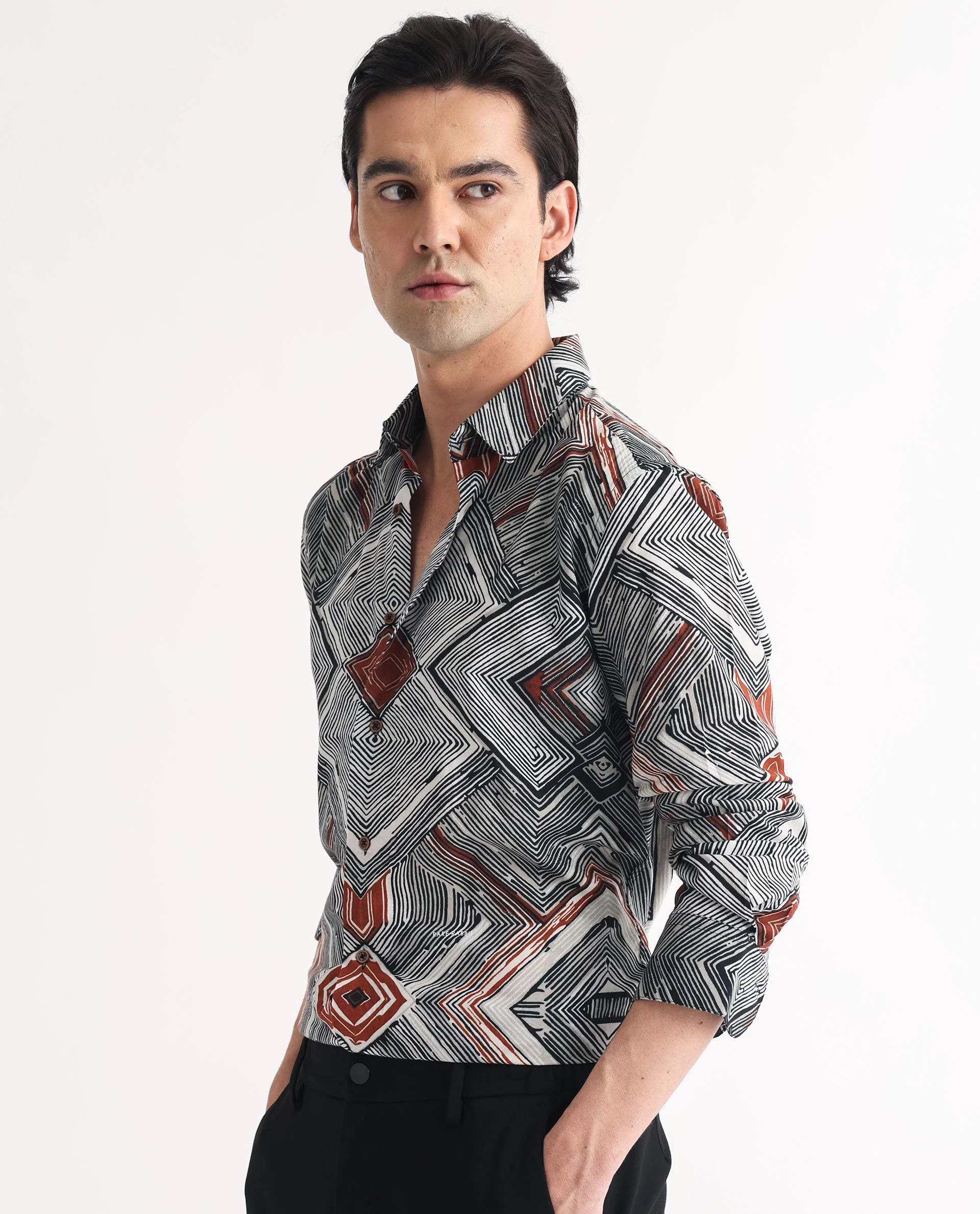 Rare Rabbit Men's Sart Brown Cotton Geometric Print Regular Fit Full Sleeve Collared Shirt - Image 6
