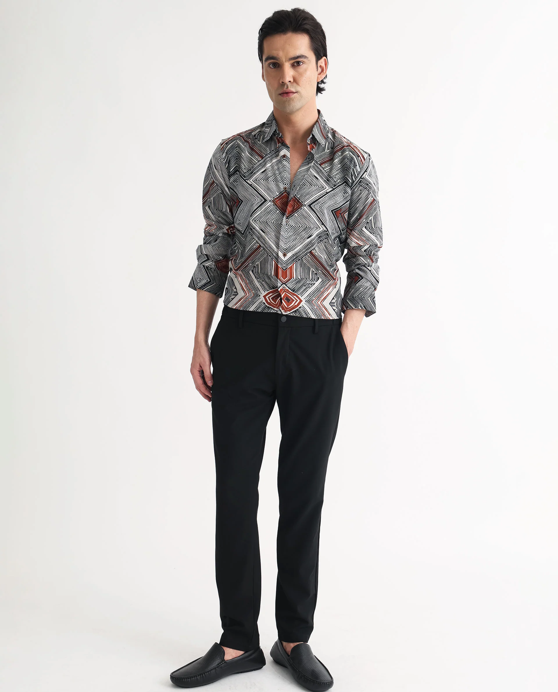 Rare Rabbit Men's Sart Brown Cotton Geometric Print Regular Fit Full Sleeve Collared Shirt - Image 8