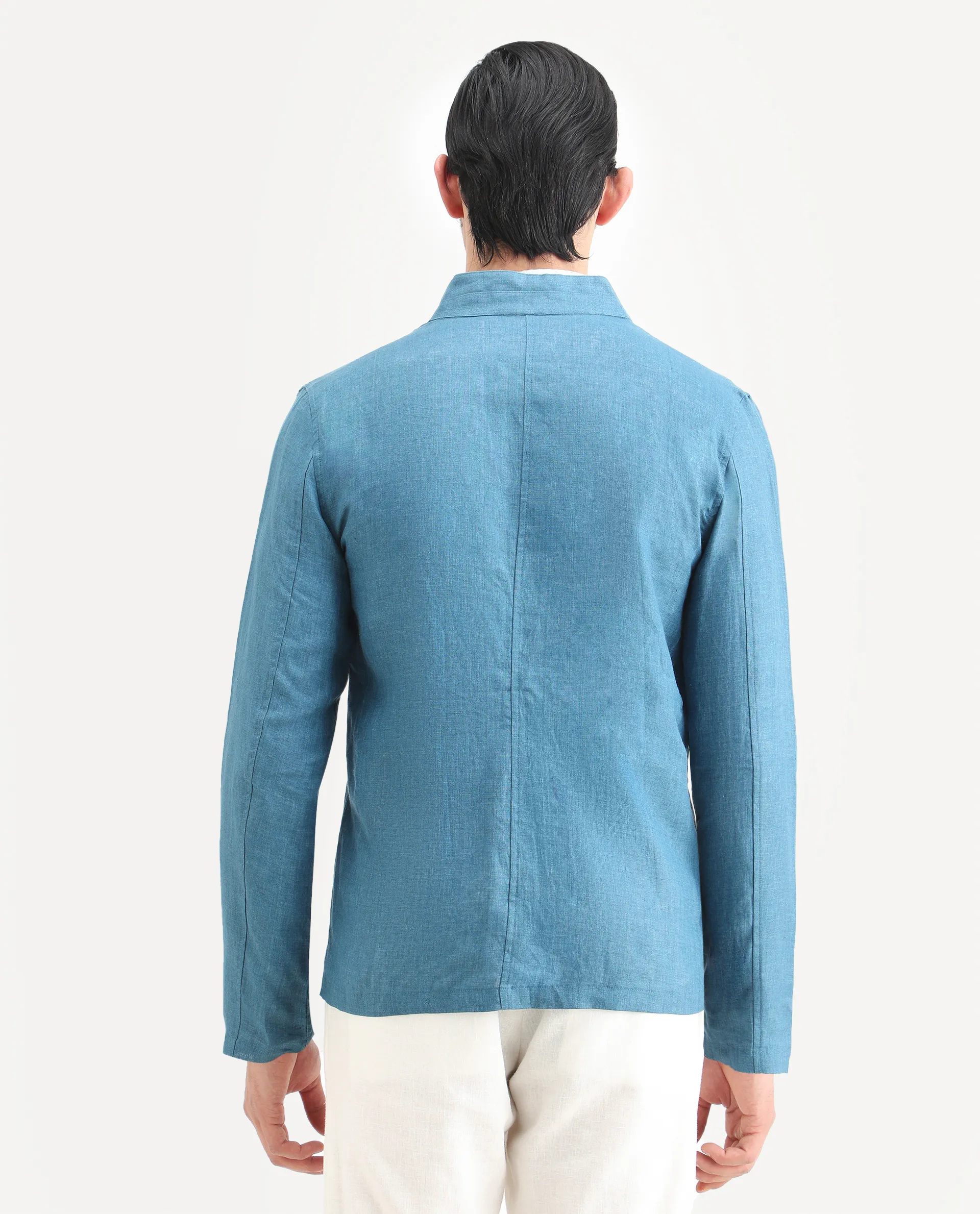 Rare Rabbit Men's Sash Blue Plain Relaxed Fit Full Sleeve Mandarin Collar Jacket - Image 6