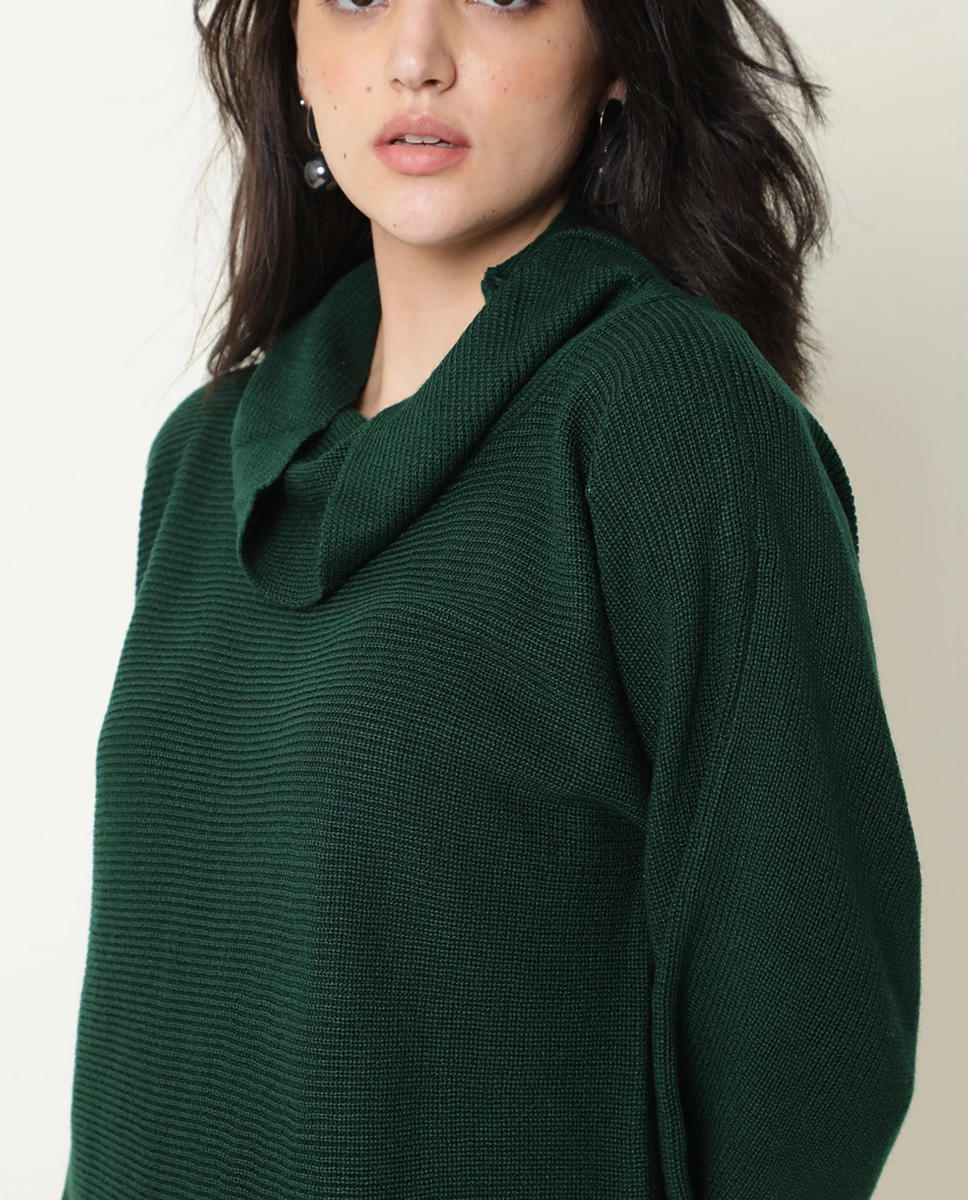 Rareism Women's Sasho Green Acrylic Cowl Neck Plain Relaxed Fit Sweater - Image 11