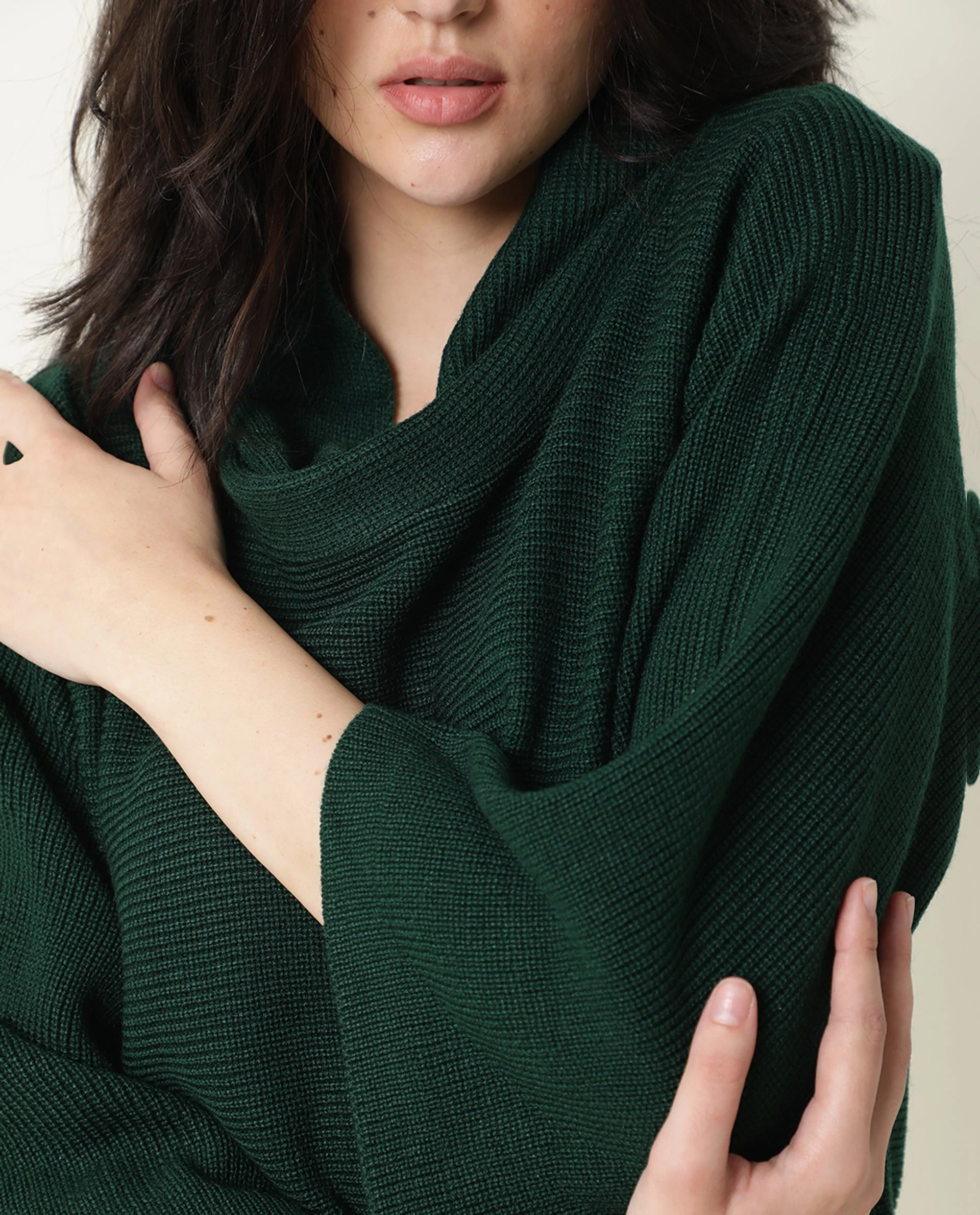 Rareism Women's Sasho Green Acrylic Cowl Neck Plain Relaxed Fit Sweater - Image 2