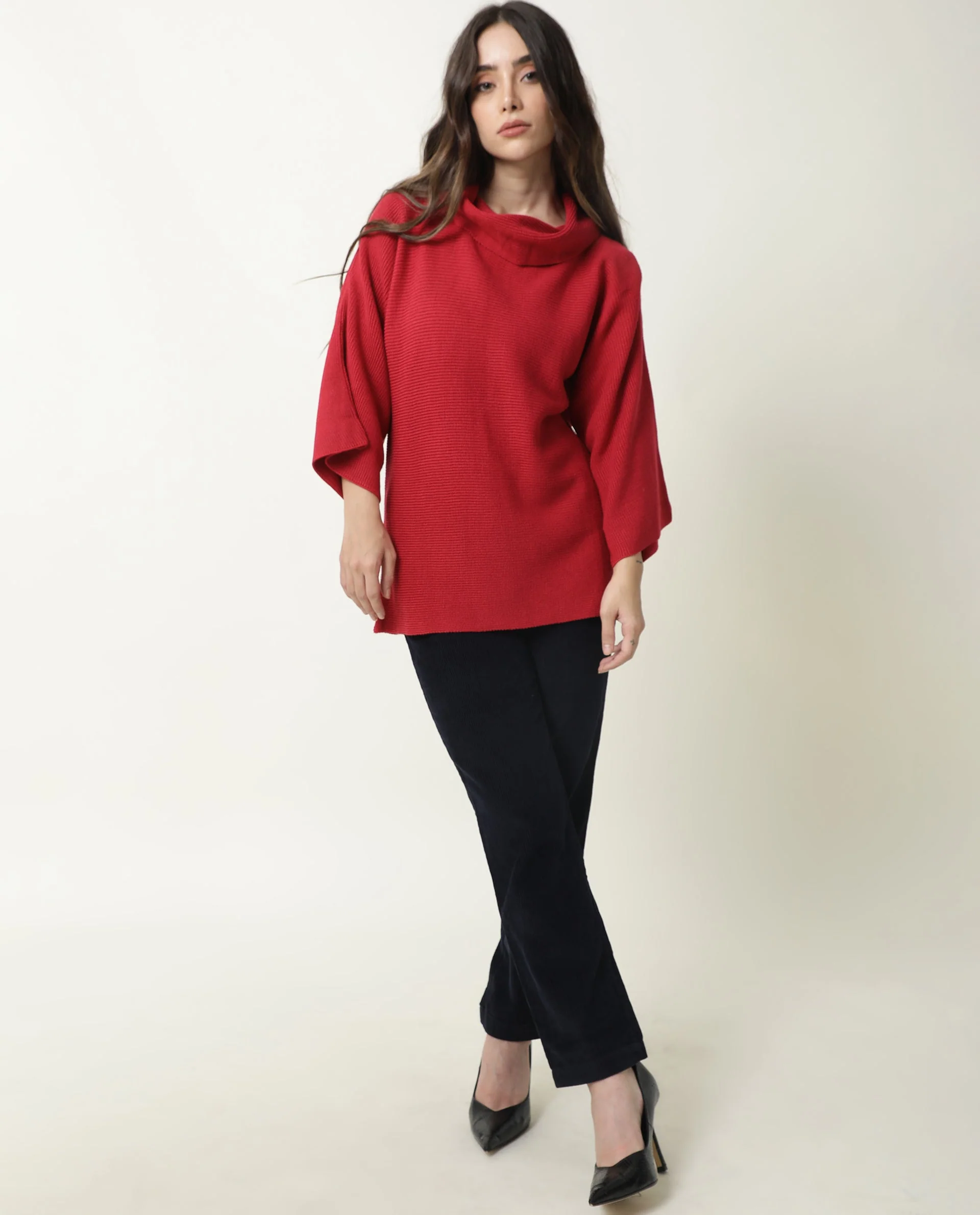 Rareism Women's Sasho Pink Acrylic Cowl Neck Plain Relaxed Fit Sweater - Image 4