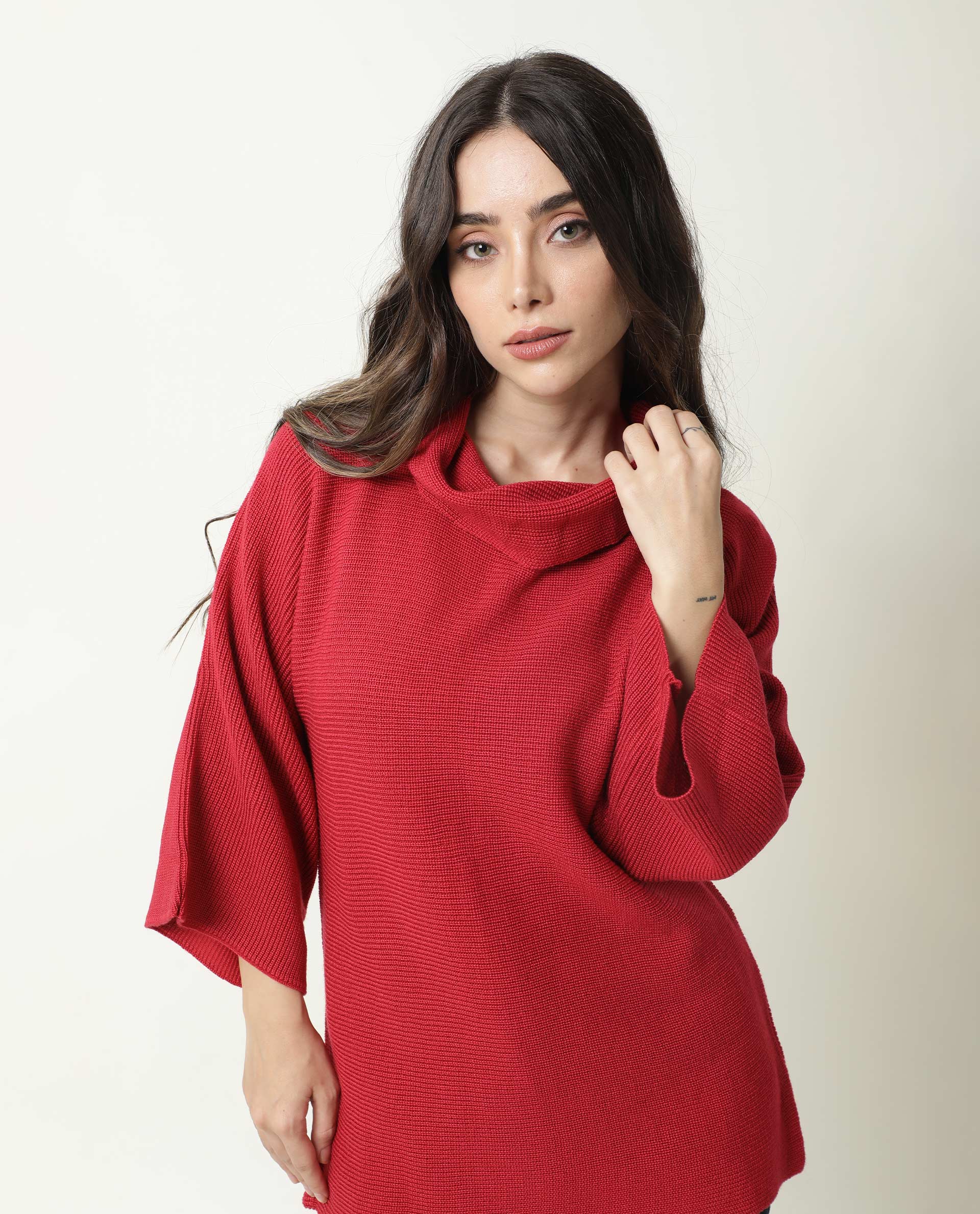 Rareism Women's Sasho Pink Acrylic Cowl Neck Plain Relaxed Fit Sweater - Image 5