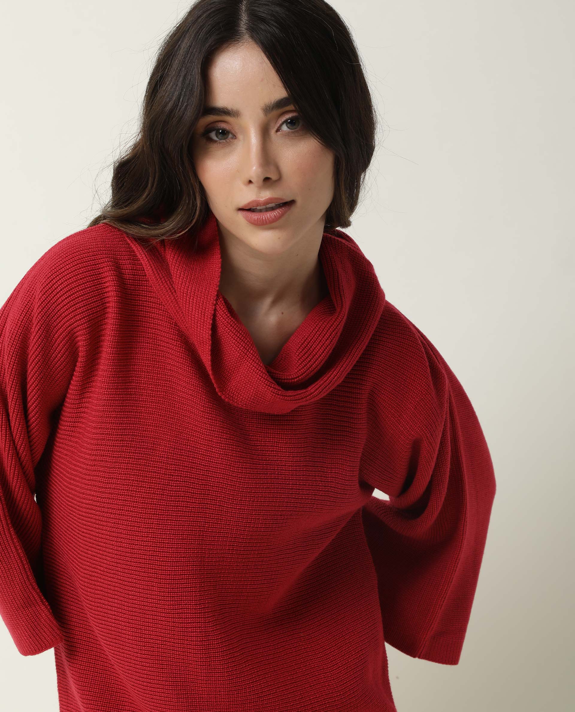 Rareism Women's Sasho Pink Acrylic Cowl Neck Plain Relaxed Fit Sweater - Image 7