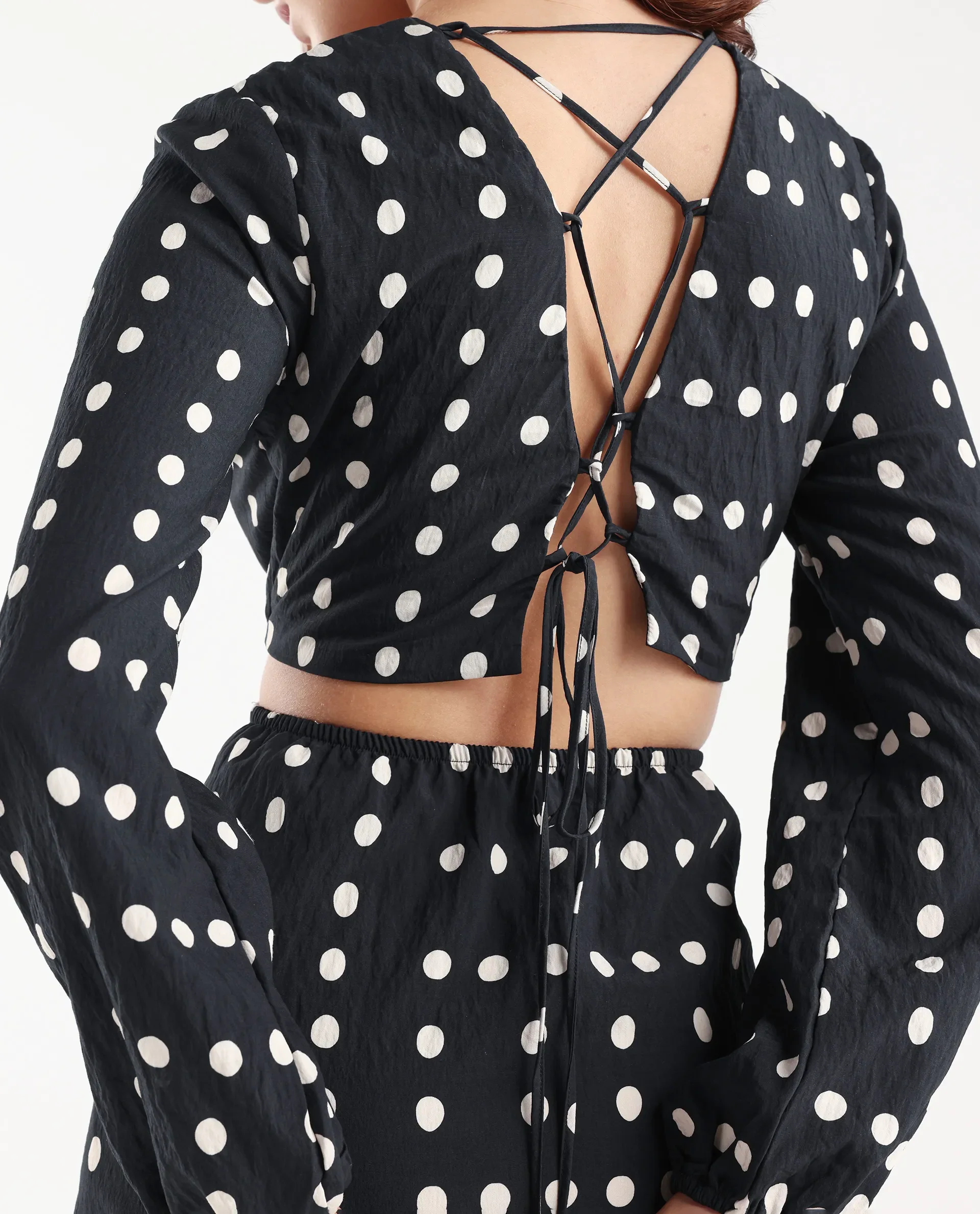 Rareism Women's Sassari Black Nylon Blend V-Neck Polka Print Bishop Sleeve Maxi Regular Fit Dress - Image 7