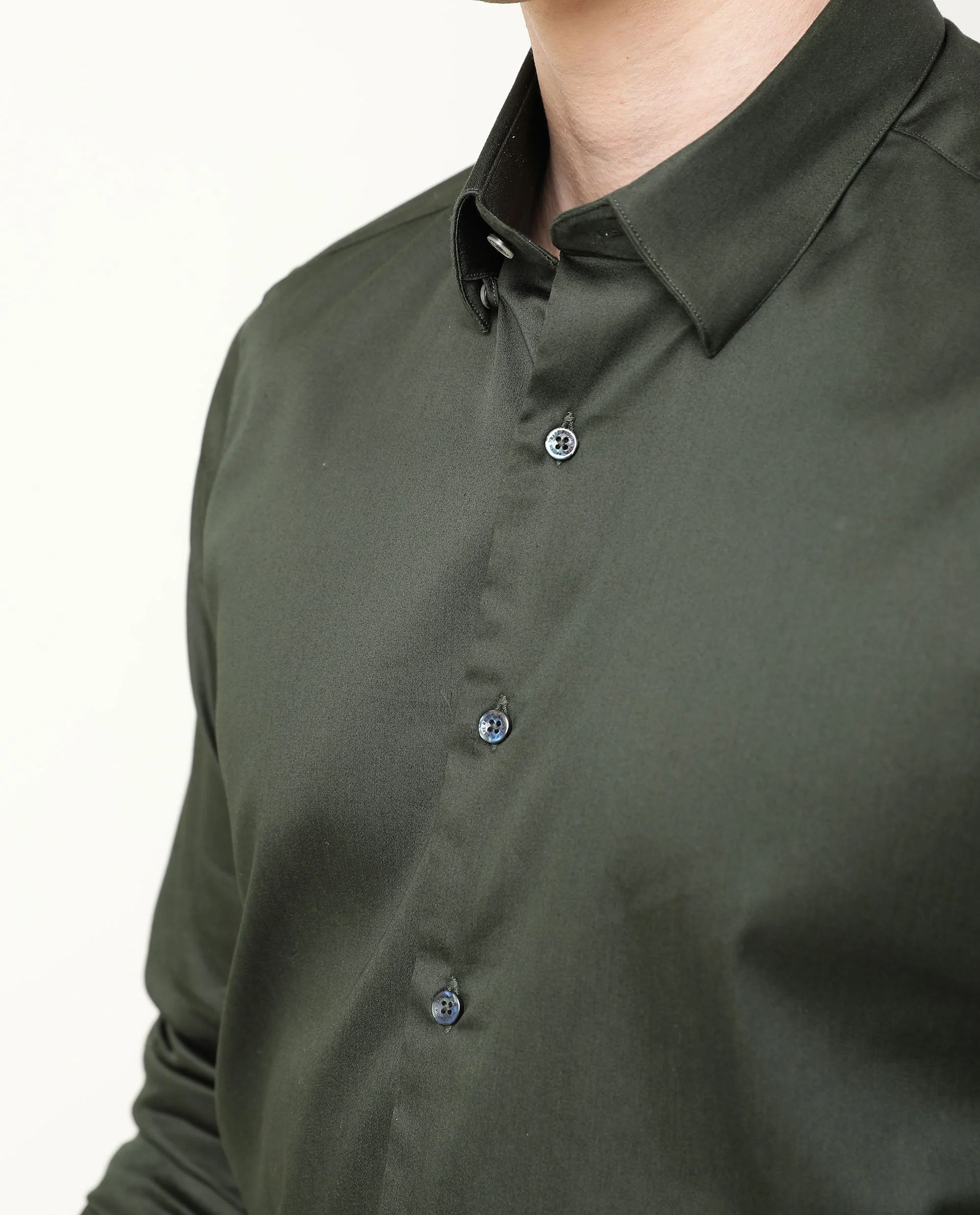 Rare Rabbit Men's Satin Green Plain Regular Fit Full Sleeve Spread Collar Shirt - Image 9