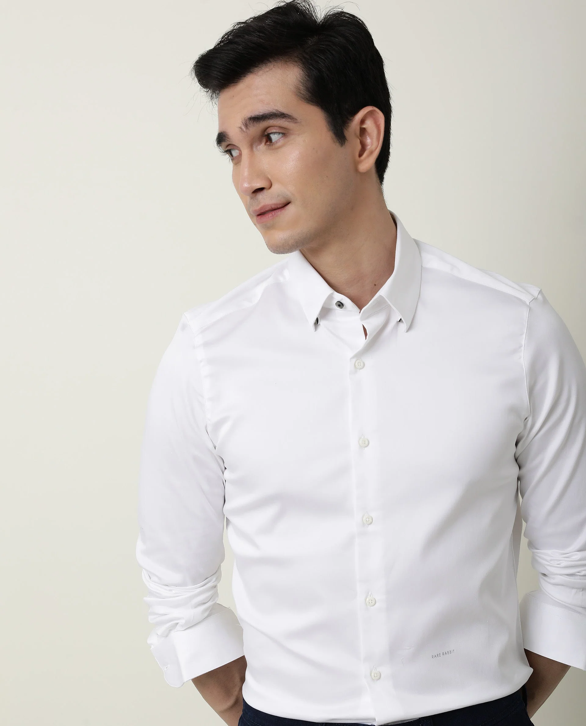 Rare Rabbit Men's Satin White Cotton Plain Regular Fit Full Sleeve Spread Collar Shirt - Image 6