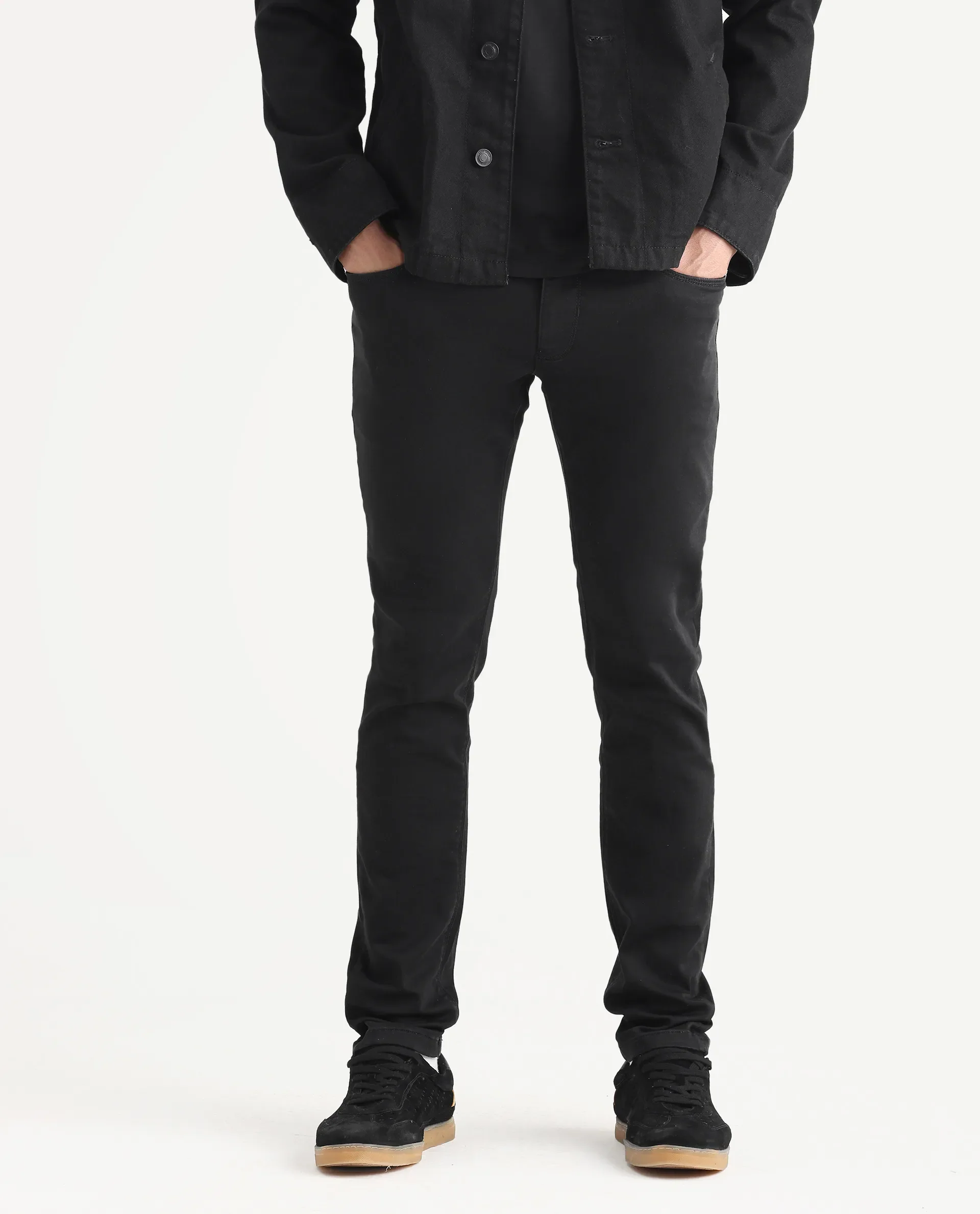 Rare Rabbit Men's Satinx Black Cotton Plain Hawk Slim Fit Jeans - Image 2