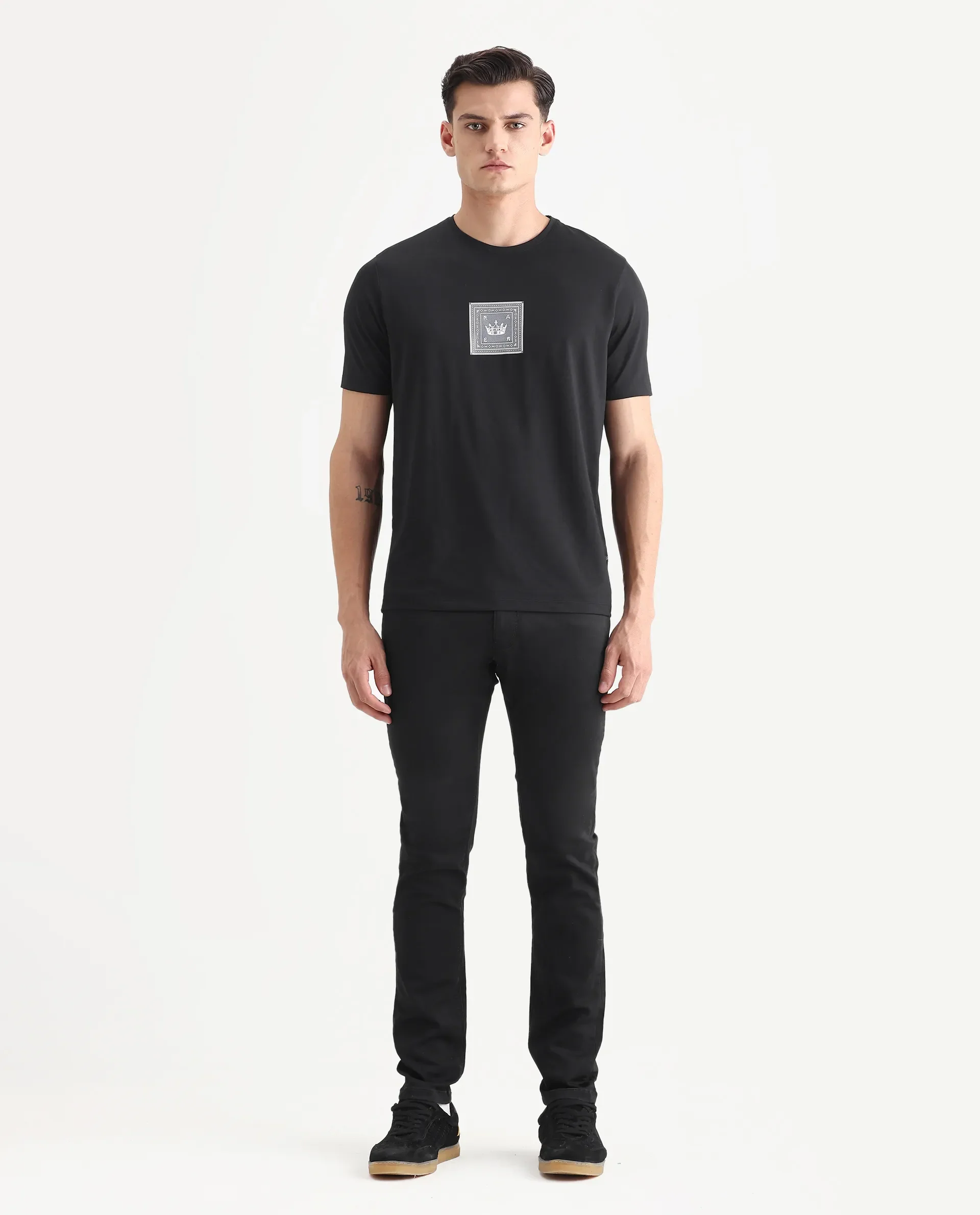 Rare Rabbit Men's Satinx Black Cotton Plain Hawk Slim Fit Jeans - Image 4