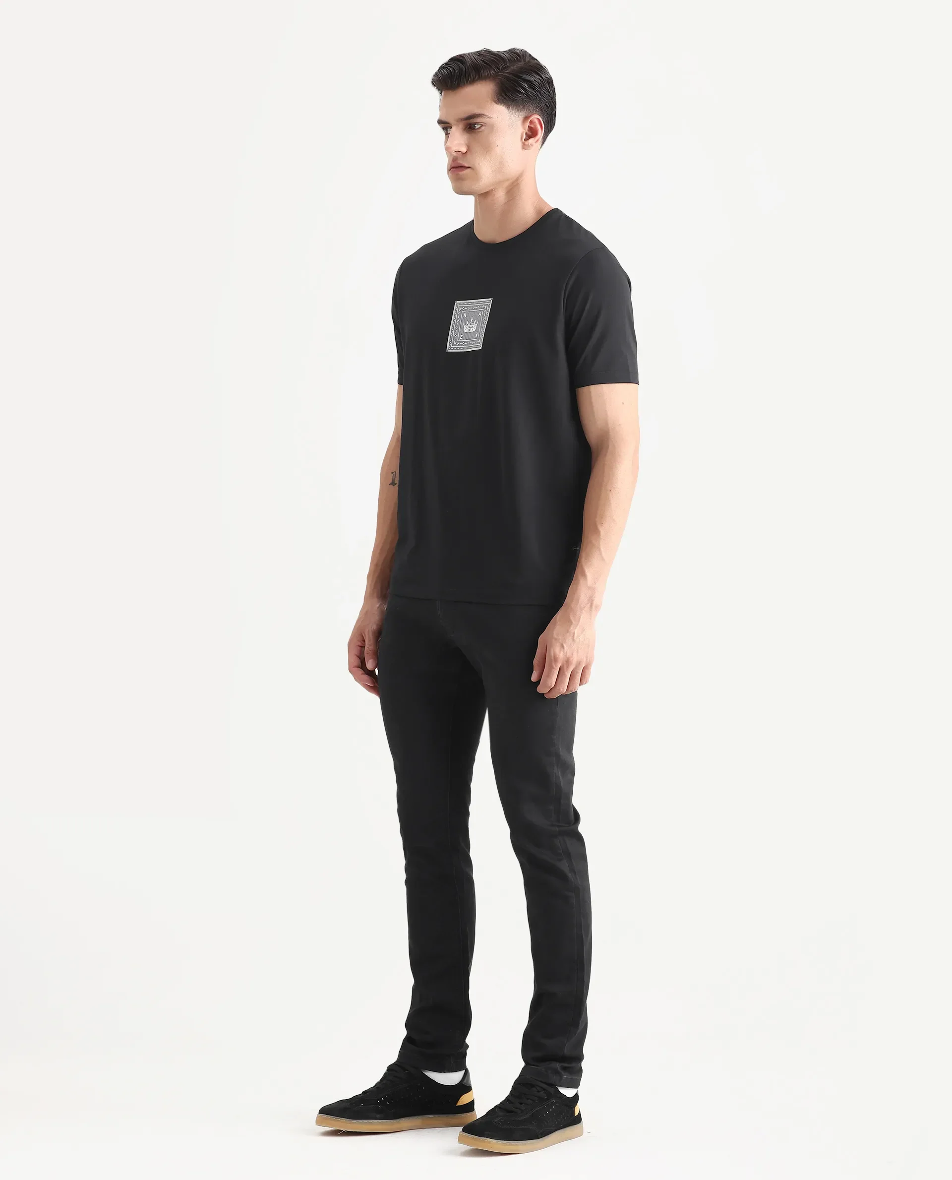 Rare Rabbit Men's Satinx Black Cotton Plain Hawk Slim Fit Jeans - Image 5