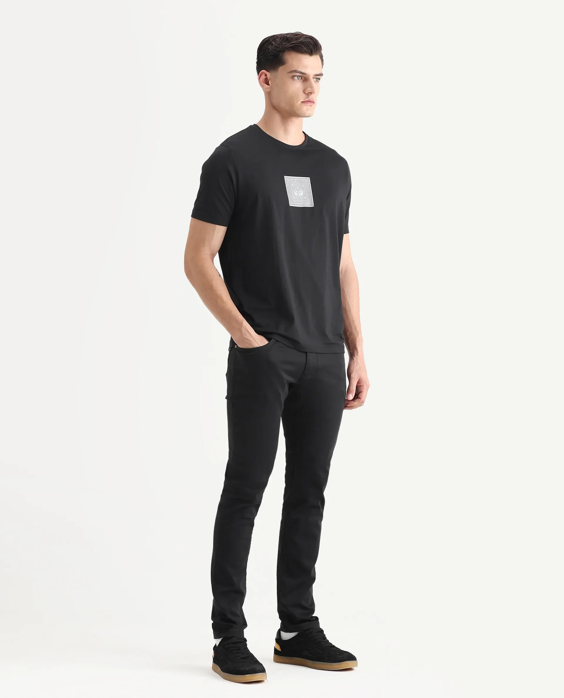 Rare Rabbit Men's Satinx Black Cotton Plain Hawk Slim Fit Jeans - Image 7