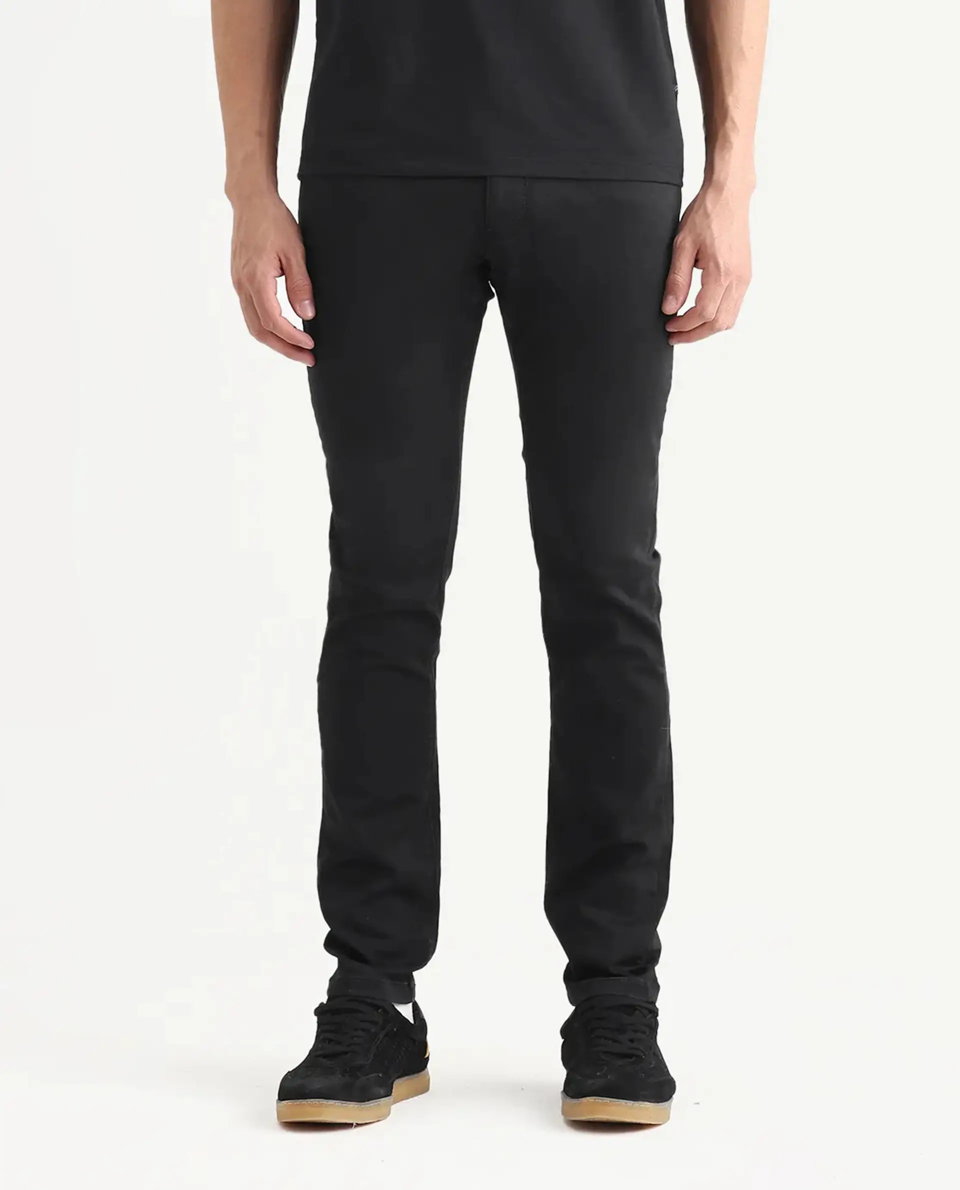 Rare Rabbit Men's Satinx Black Cotton Plain Hawk Slim Fit Jeans - Image 9