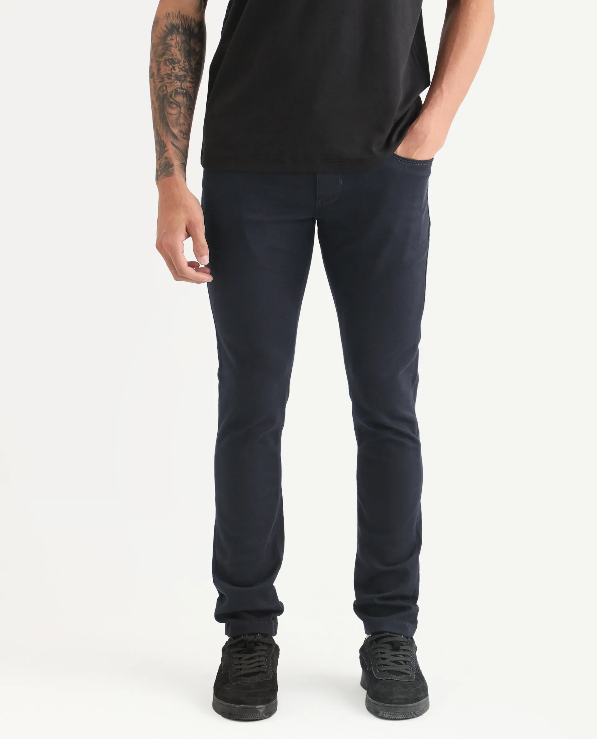 Rare Rabbit Men's Satinx Navy Cotton Plain Hawk Slim Fit Jeans - Image 2
