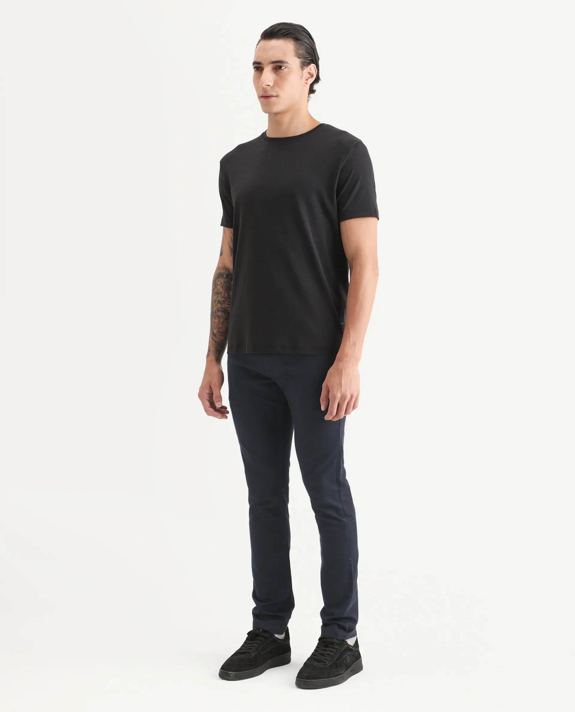 Rare Rabbit Men's Satinx Navy Cotton Plain Hawk Slim Fit Jeans - Image 4
