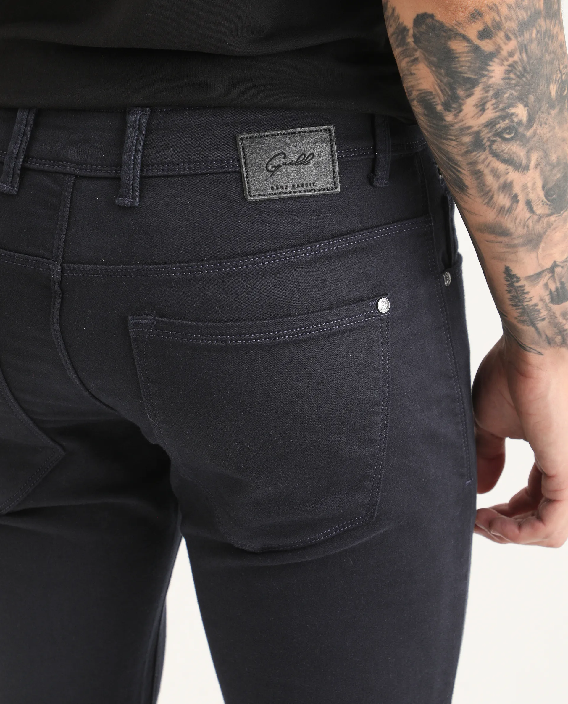 Rare Rabbit Men's Satinx Navy Cotton Plain Hawk Slim Fit Jeans - Image 6