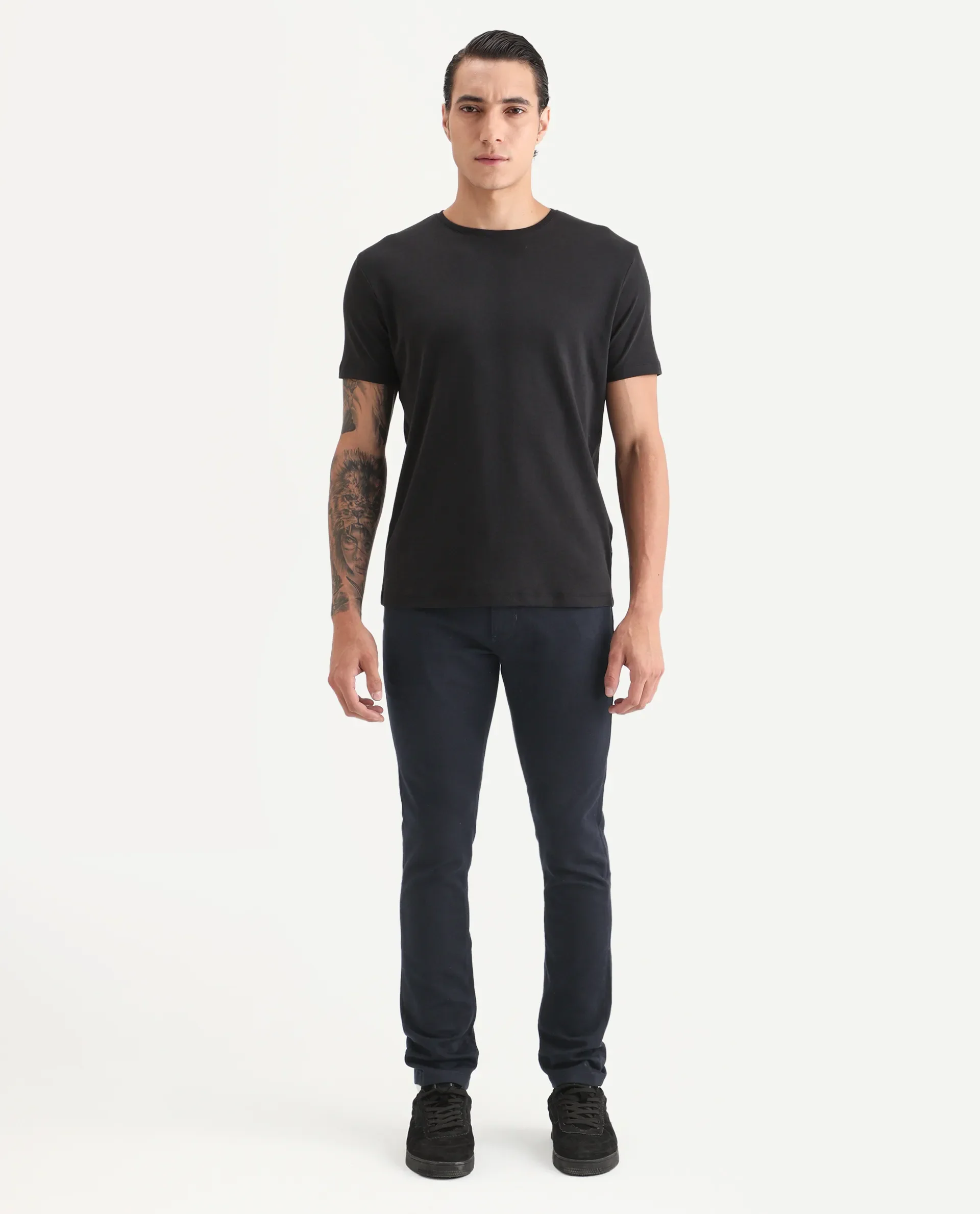 Rare Rabbit Men's Satinx Navy Cotton Plain Hawk Slim Fit Jeans - Image 7